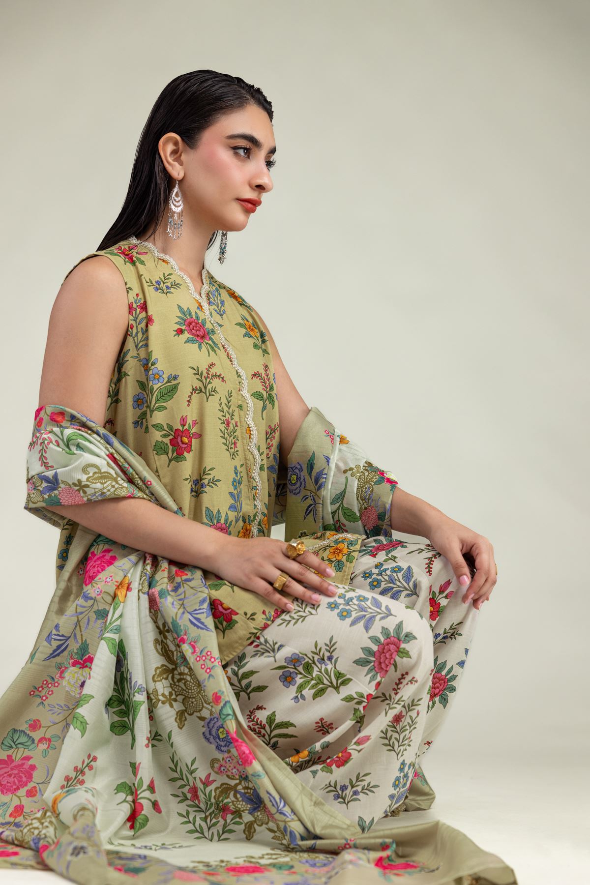 Embroidered Mesuri Floral Beige Dupatta - 1-26-223-B-C2-VG