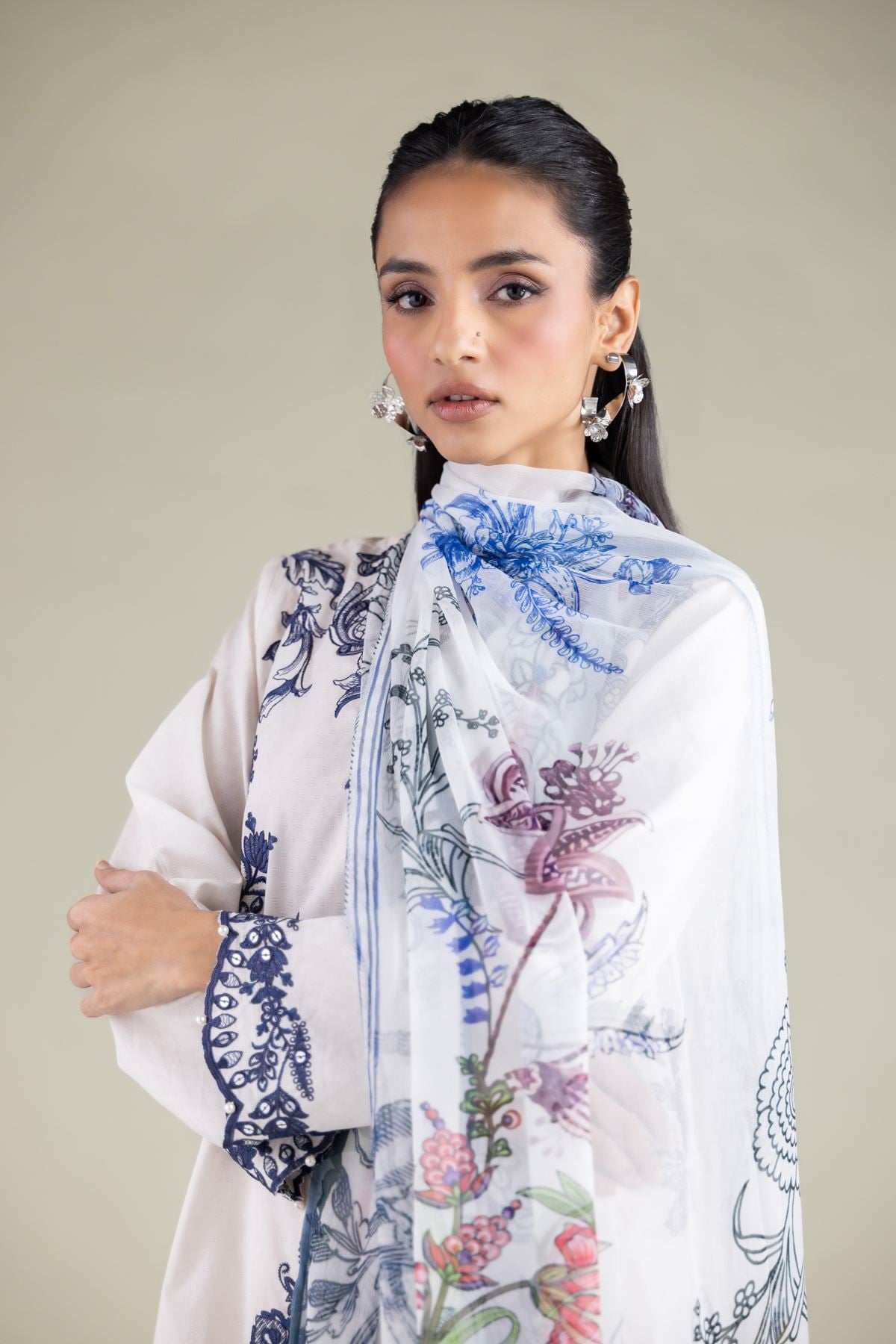 Embroidered Chiffon Floral Draped Dupatta - 1-26-117-A-G-VG