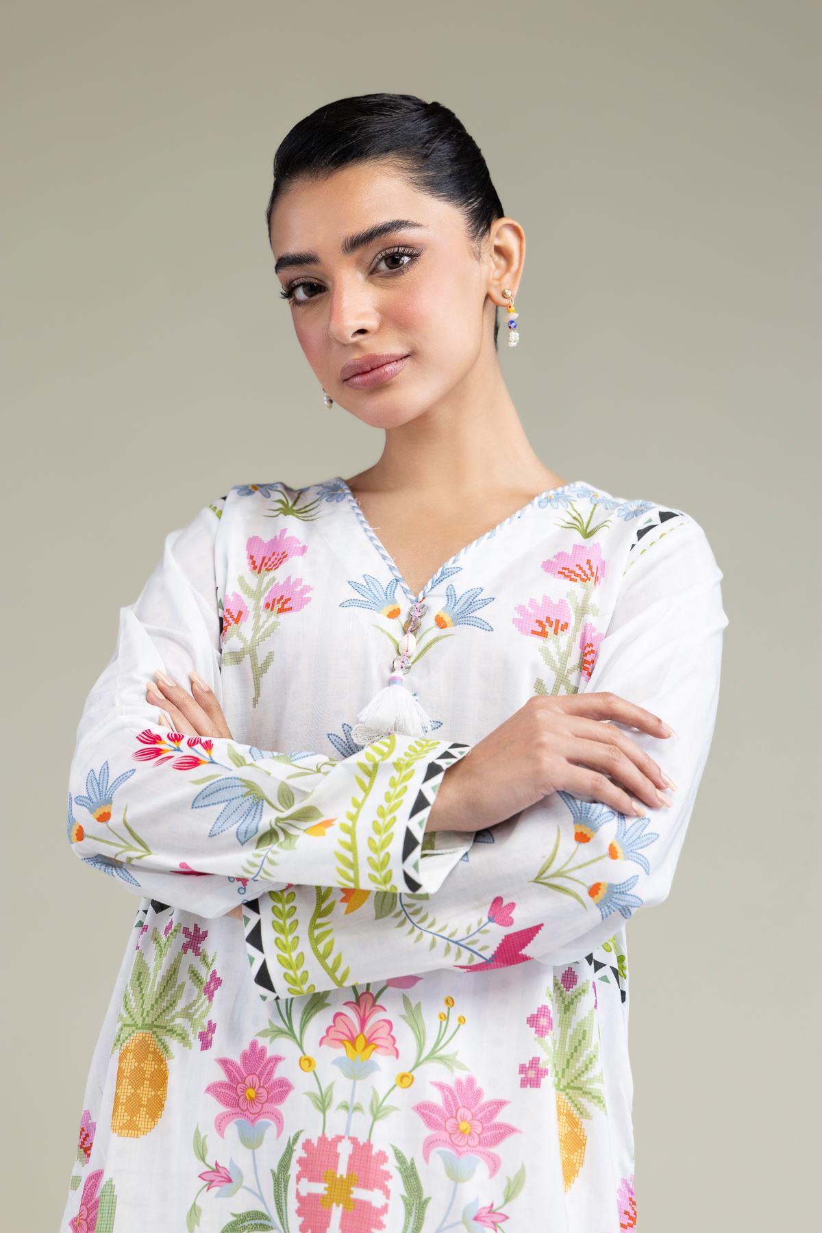 Printed Cambric Floral Cambric Kurta - 25-09-12E2-01TB-VG