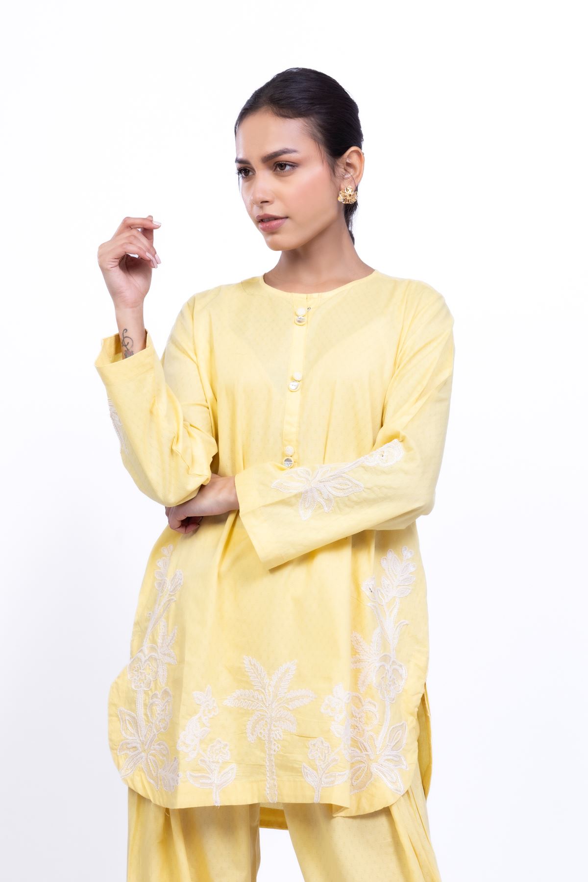Embroidered Cotton Dobby Floral Threadwork Kurta - 1-26-137-A-A-VG