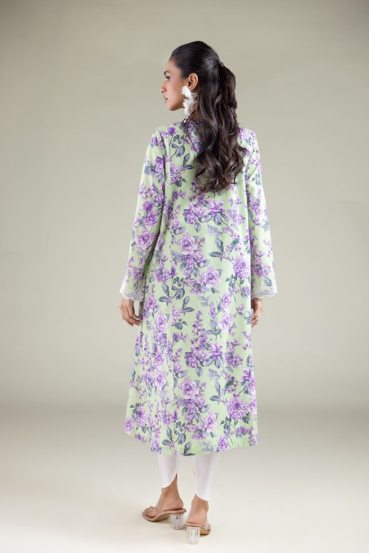 Embroidered Cambric Floral V-Neck Kurta - 1-26-129-A-D-VG