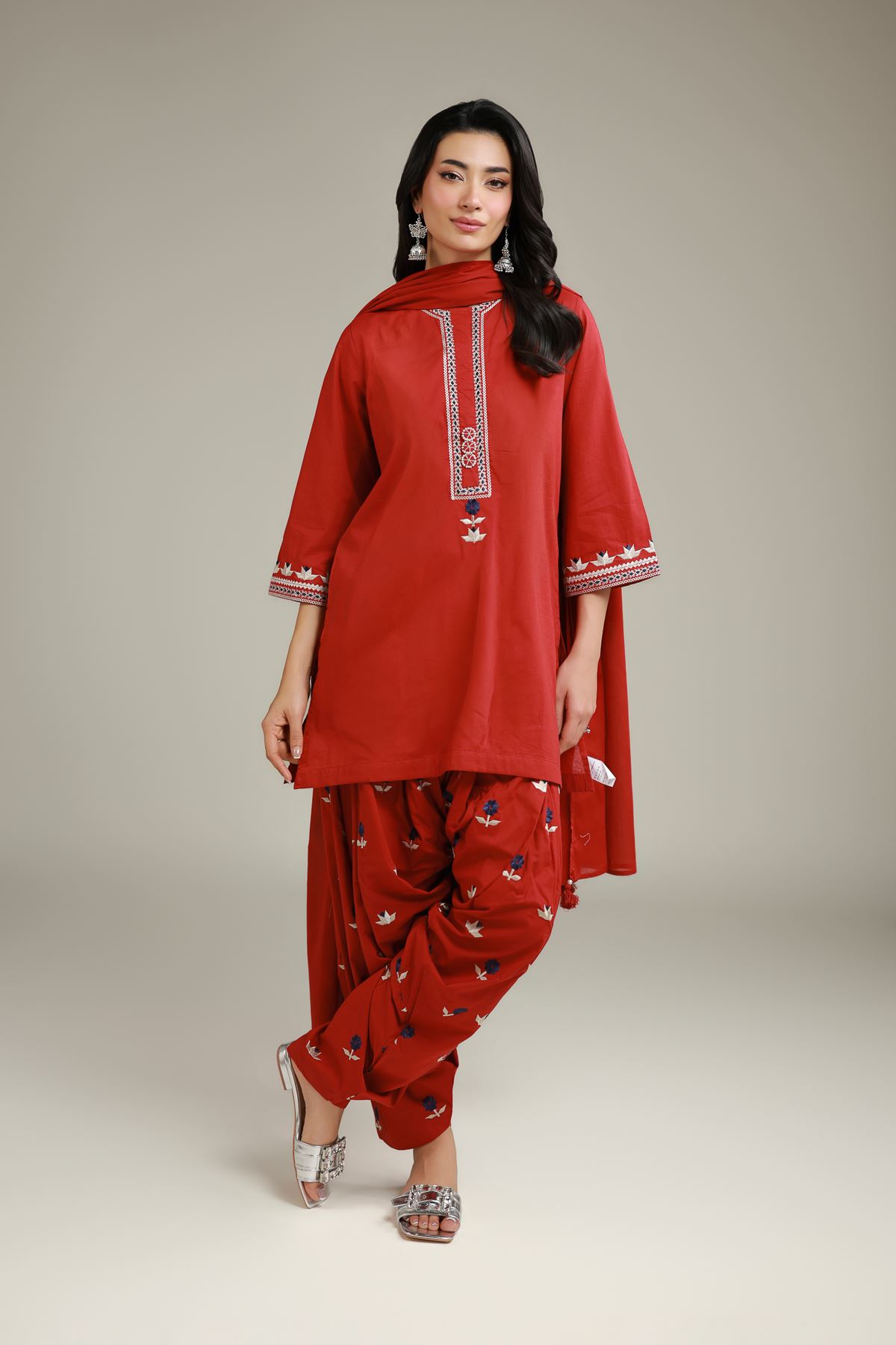 Embroidered Cambric Red Cambric Shalwar - 1-26-120-A-B-VG