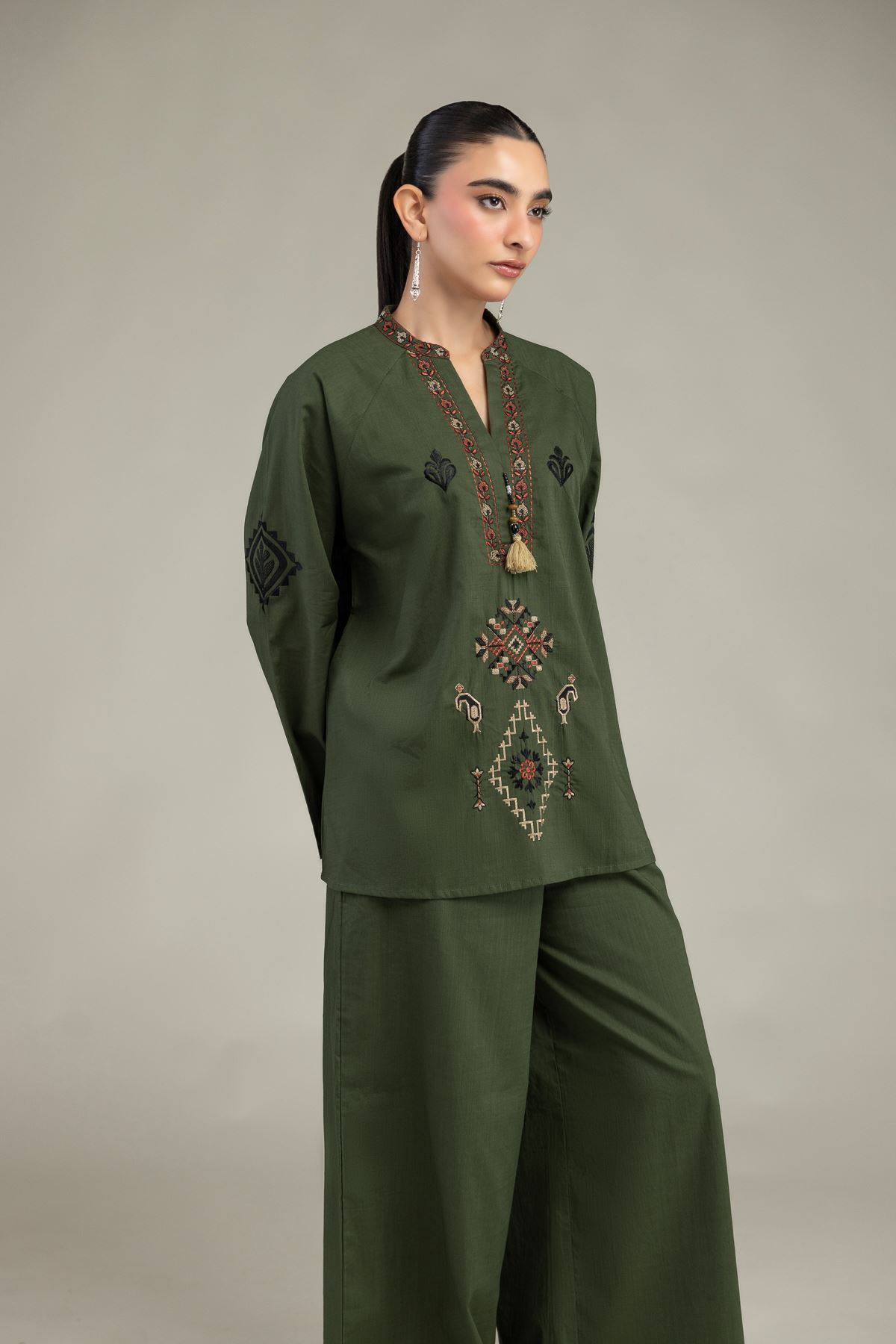 Embroidered Textured Cotton Textured Cotton Shirt - 6-26-204-A-B1-VG