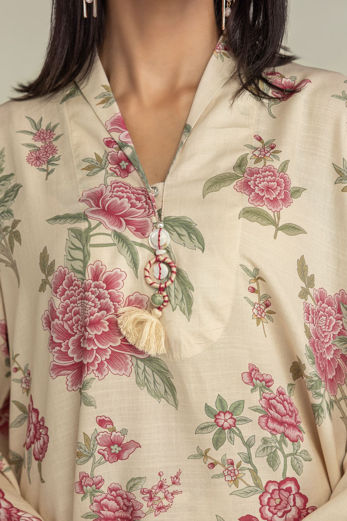 Printed Raw Silk Floral Longline Kurta - 1-26-102-A-F-VG