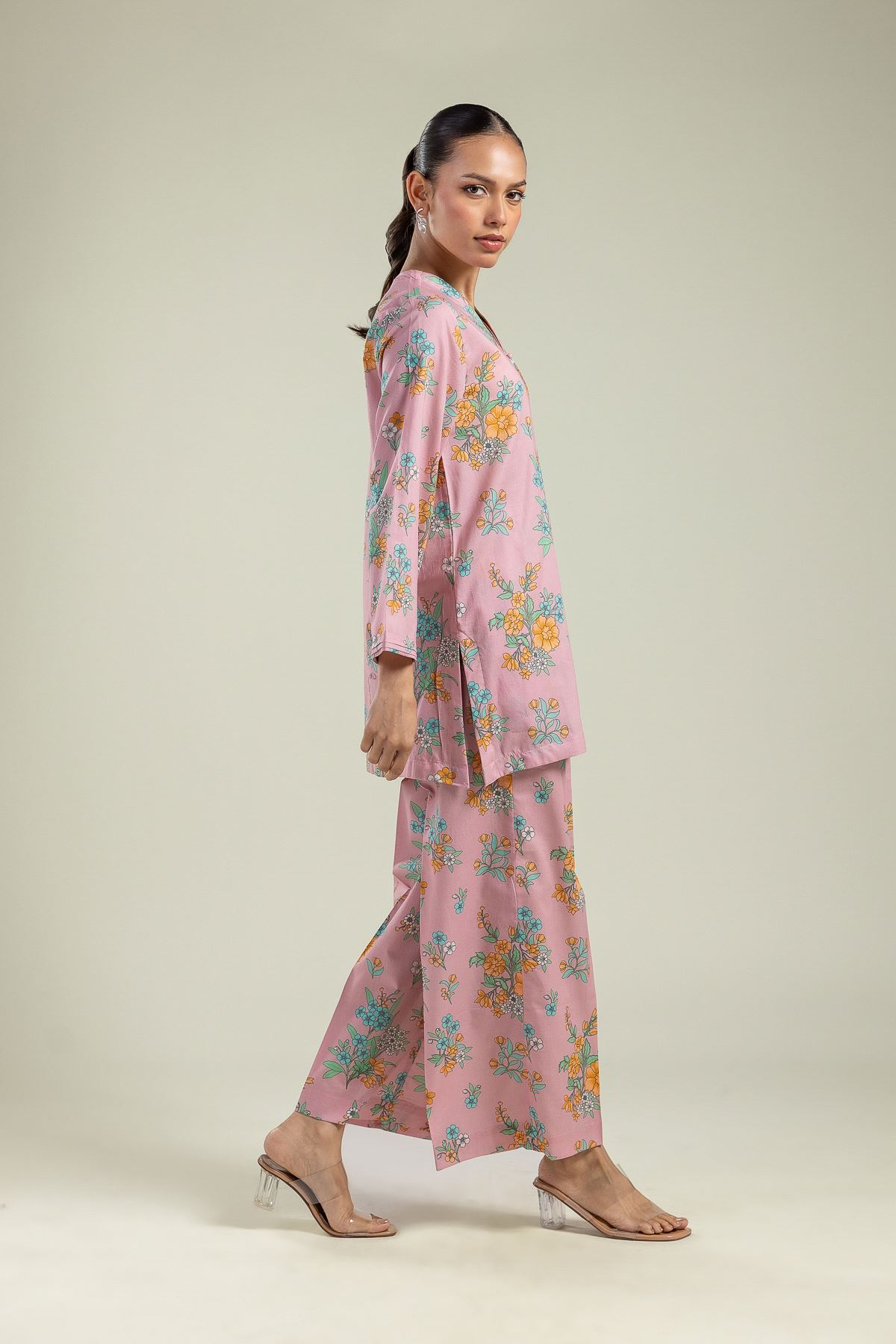 Printed Cambric Floral Pink Pants - 26-01-1E5-03TA-VG