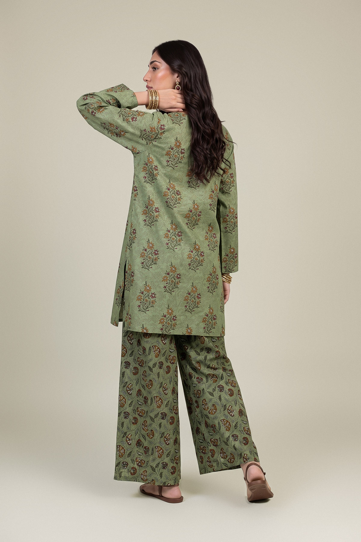 Printed Light Khaddar Floral Green Pants - 1-26-457-A-C2-VG