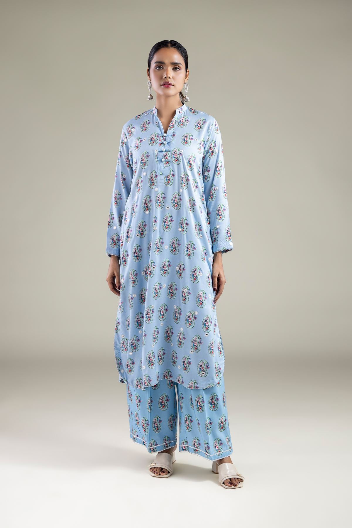 Embroidered Viscose Relaxed Paisley Pants - 1-26-143-A-F-VG