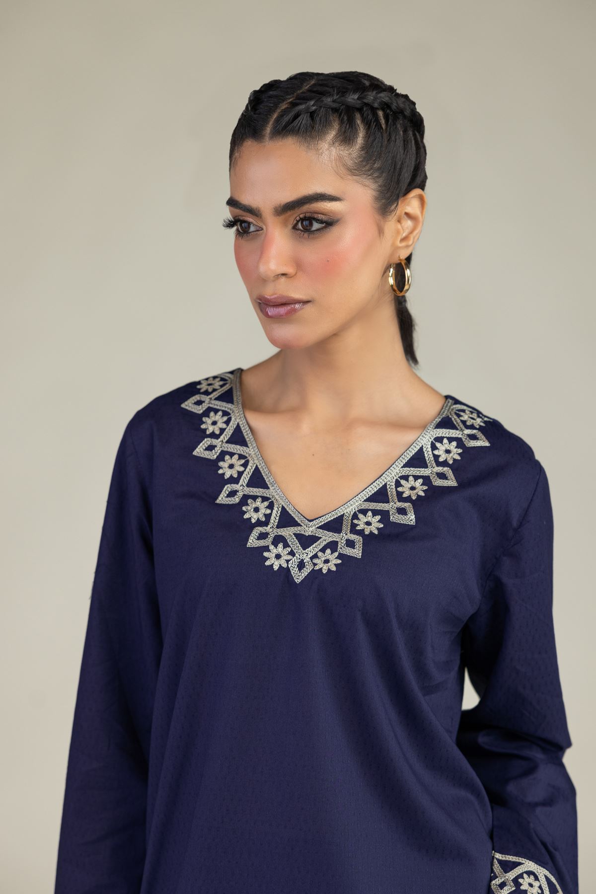 Embroidered Cotton Dobby Cotton Dobby Kurta - 25-09-11E13-02TB-VG