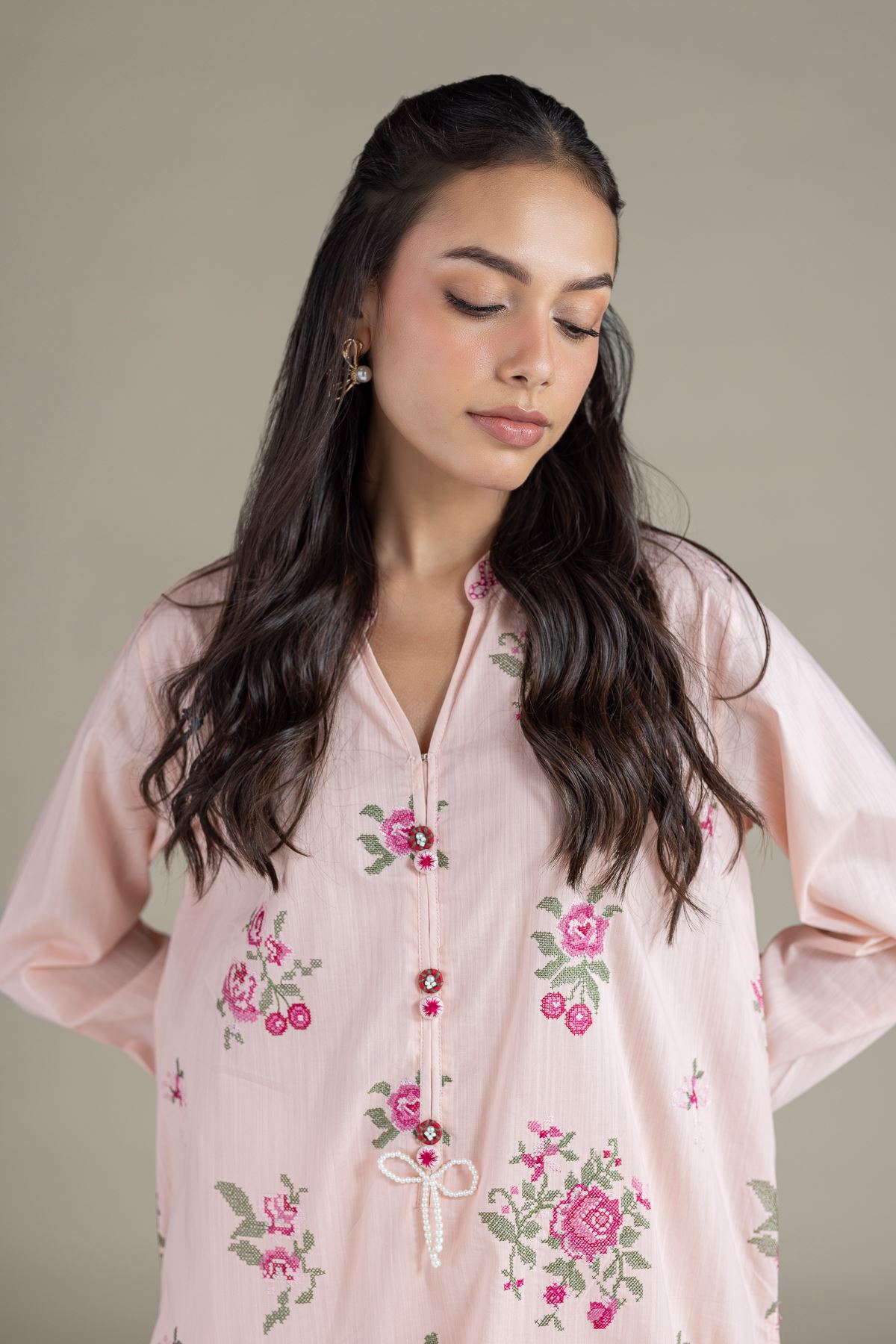 Embroidered Textured Cambric Floral Kurta - 1-26-120-A-D-VG