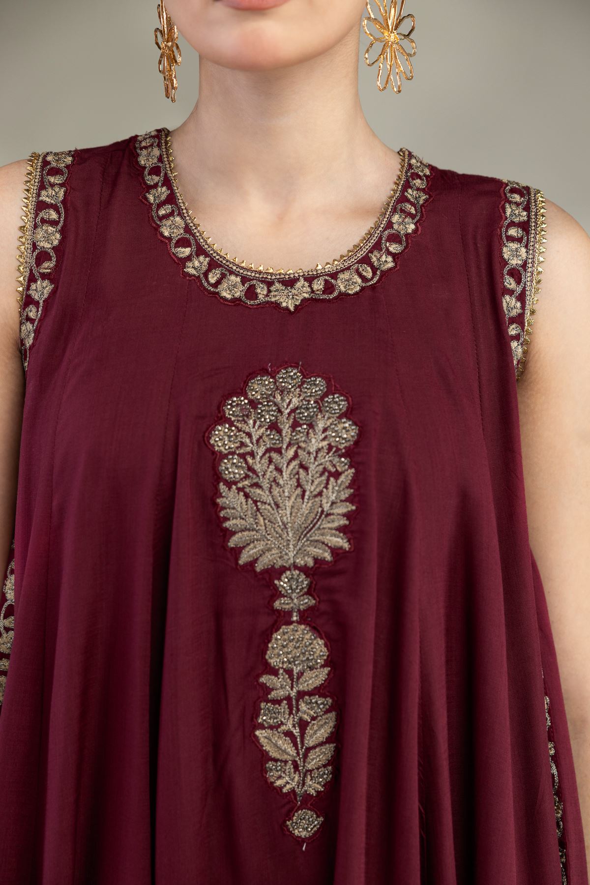 Embroidered Raw Silk Maroon Silk Kurta - 2-26-203-A-C1-VG