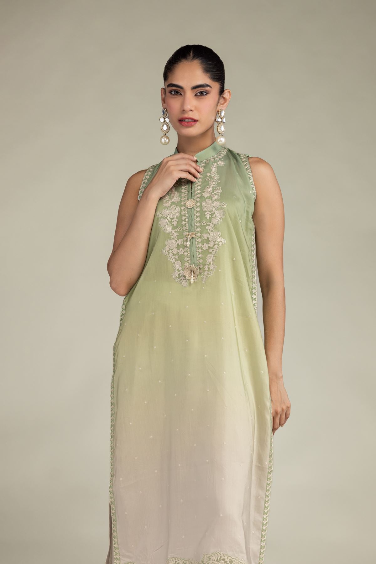 Embroidered Blended Viscose Sleeveless Floral Kurta - 1-26-229-B-F1-VG