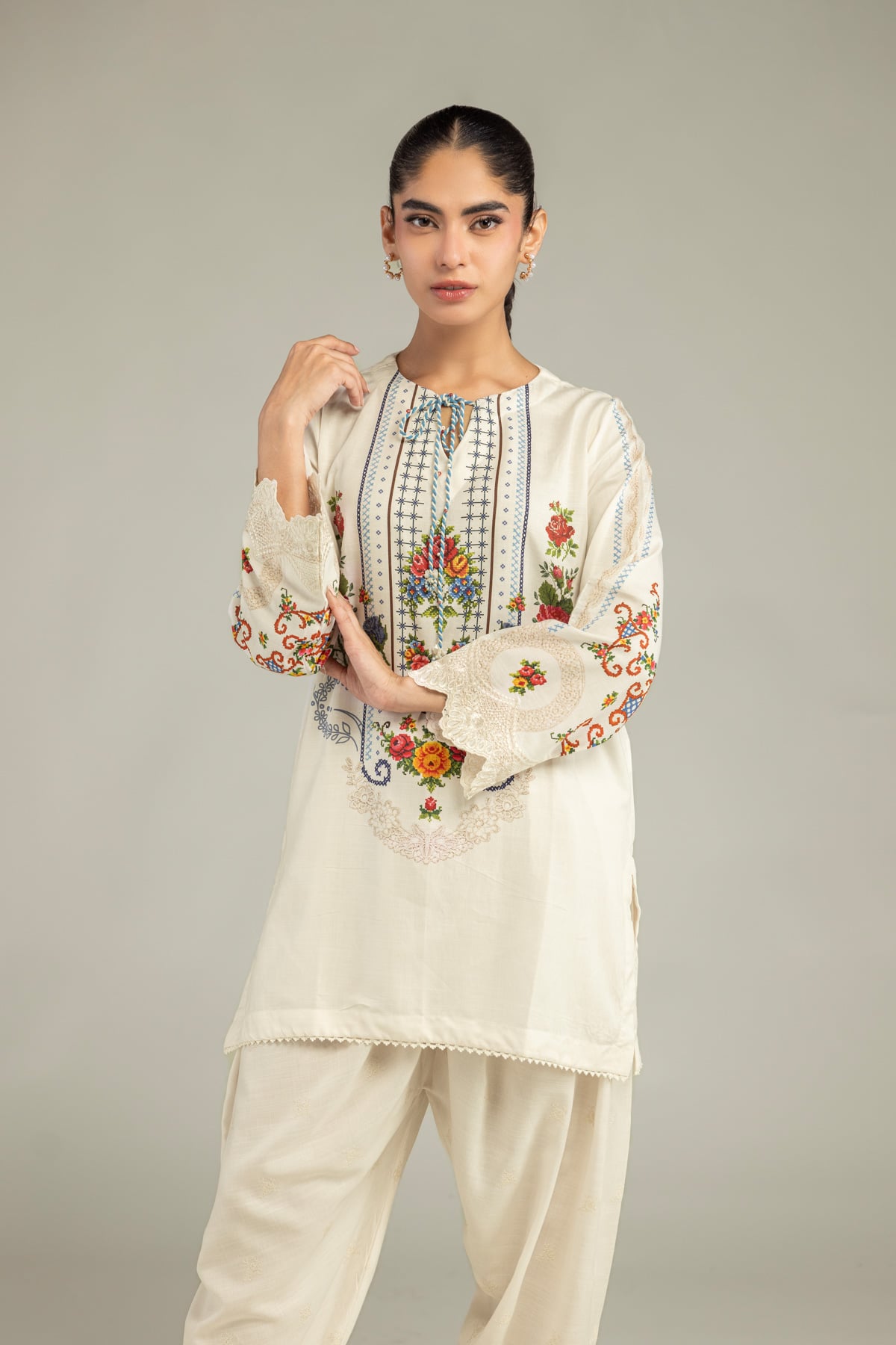 Embroidered Raw Silk Silk Floral Kurta - 1-26-102-A-F-VG