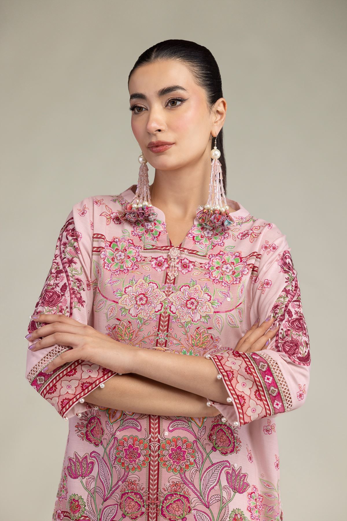 Embroidered Raw Silk Short Floral Kurta - 1-26-231-A-C1-VG