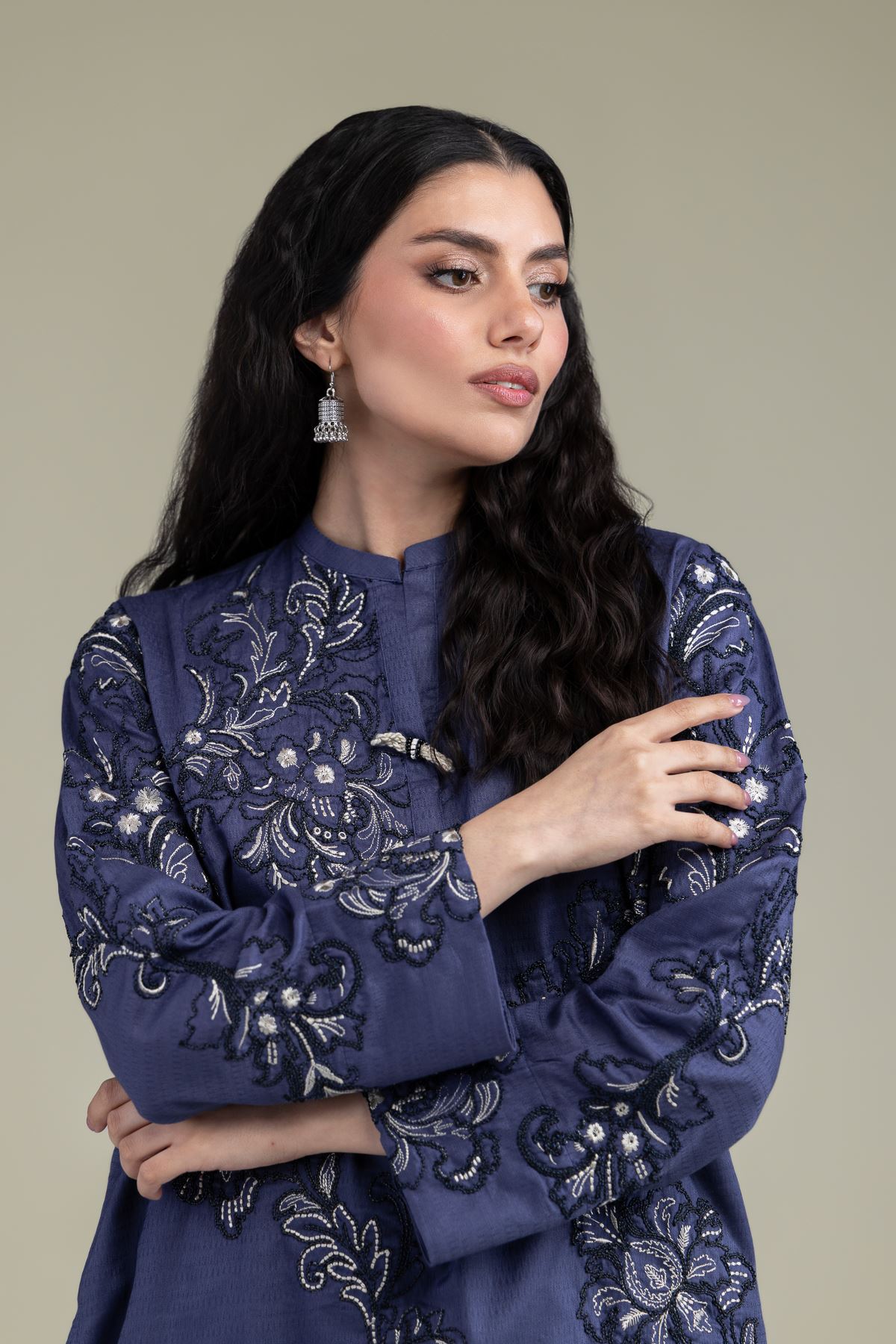 Embroidered Cotton Dobby Short Floral Kurta - 1-26-209-A-F1-VG