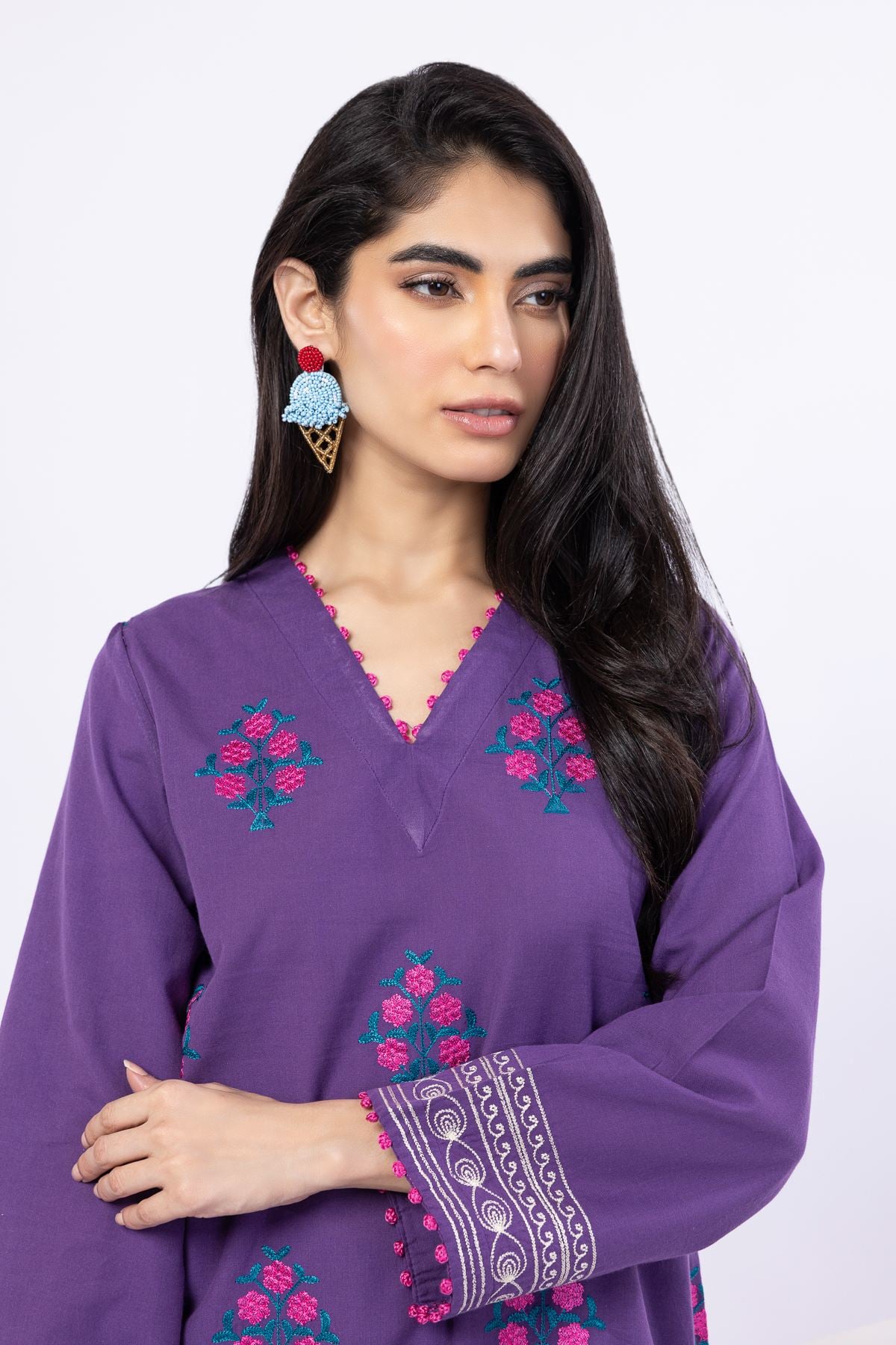 Embroidered Handwoven Cotton Kurta - 25-09-11E14-08TA-VG