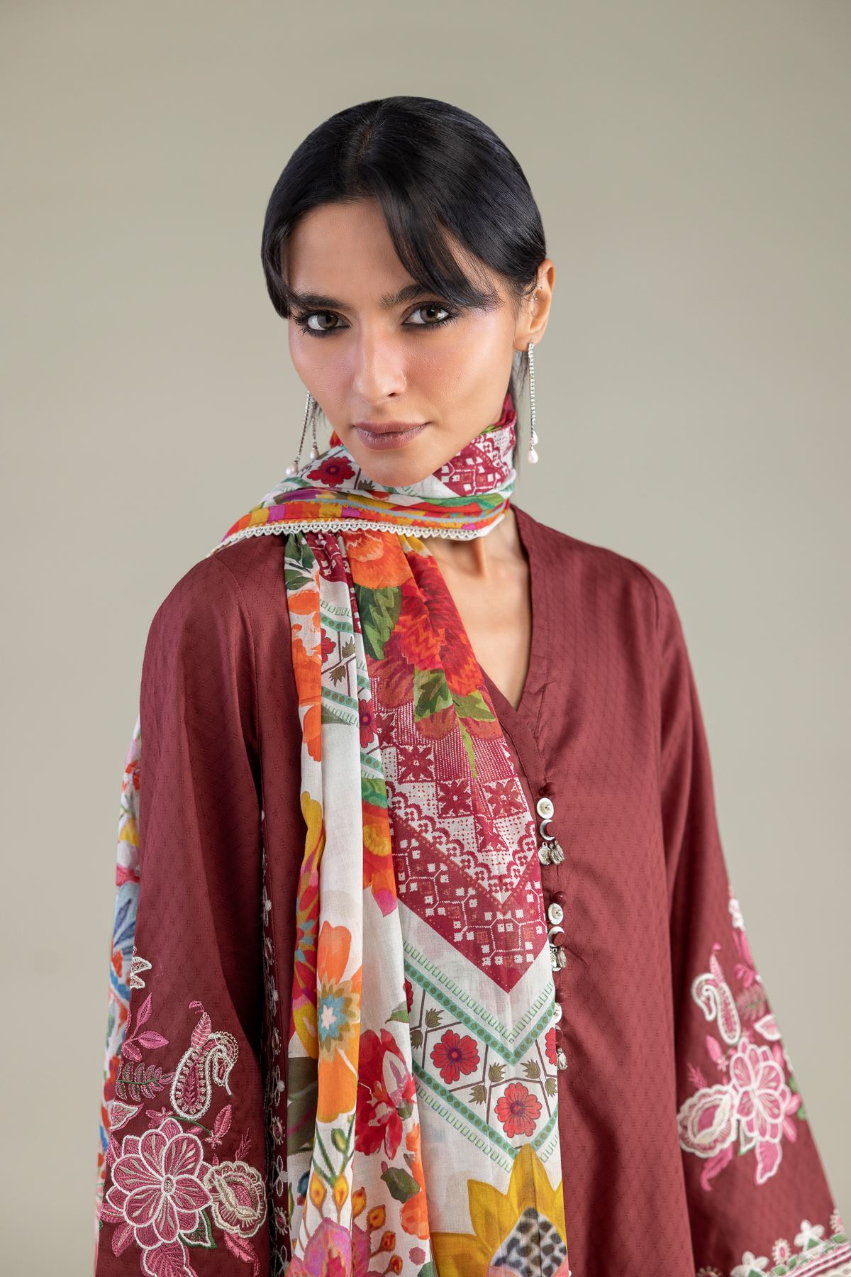 Embroidered Lawn Floral Lawn Dupatta - 1-26-305-C-H2-VG