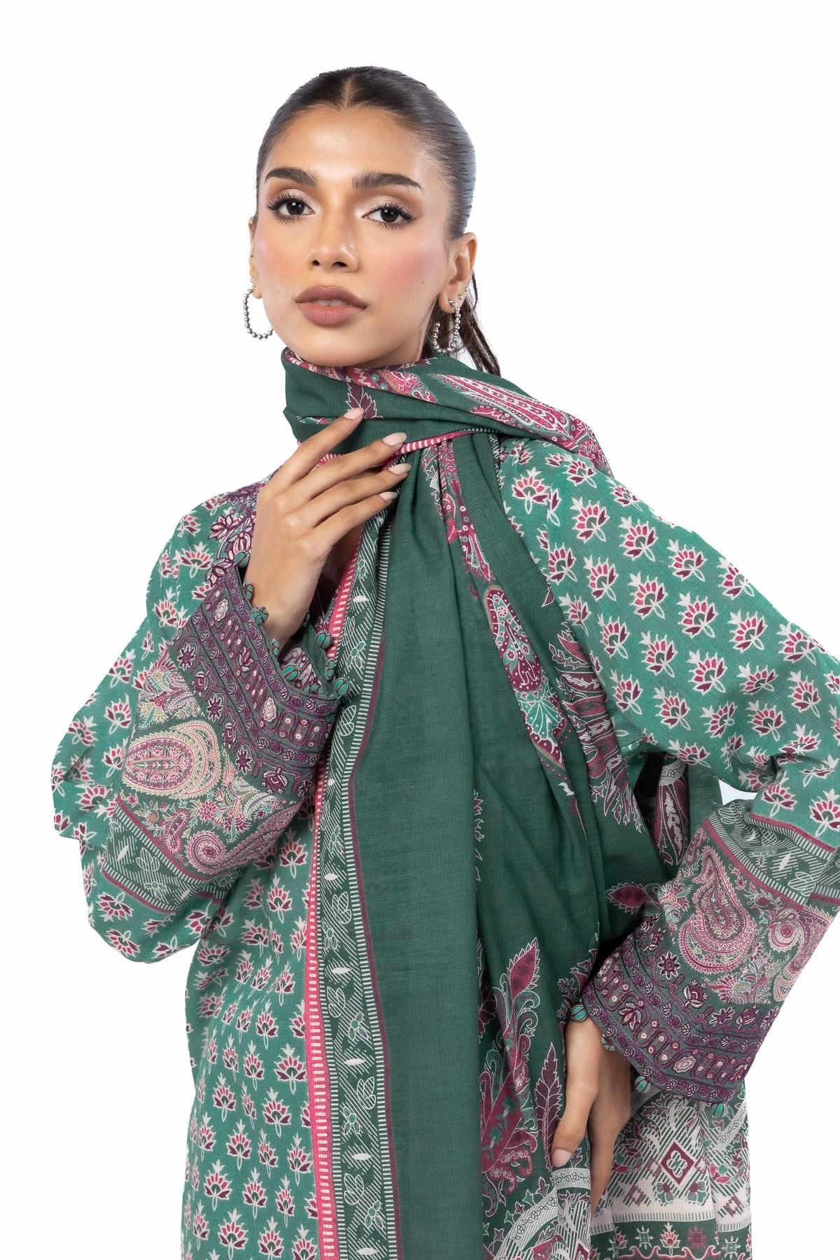 Embroidered Slub Cotton Tailored 3 Piece - KW30AST-VG