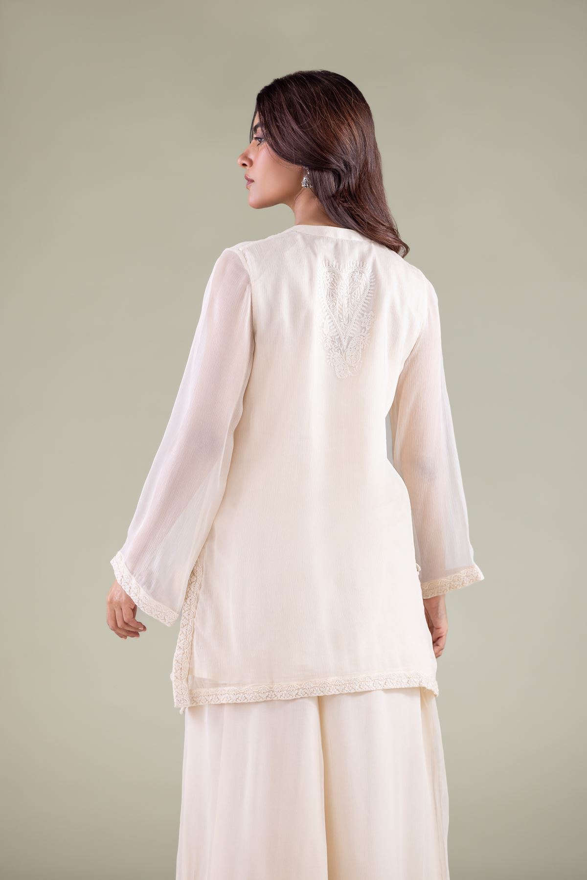 Embroidered Chiffon V-Neck Thread Kurta - R-LCP18405-VG