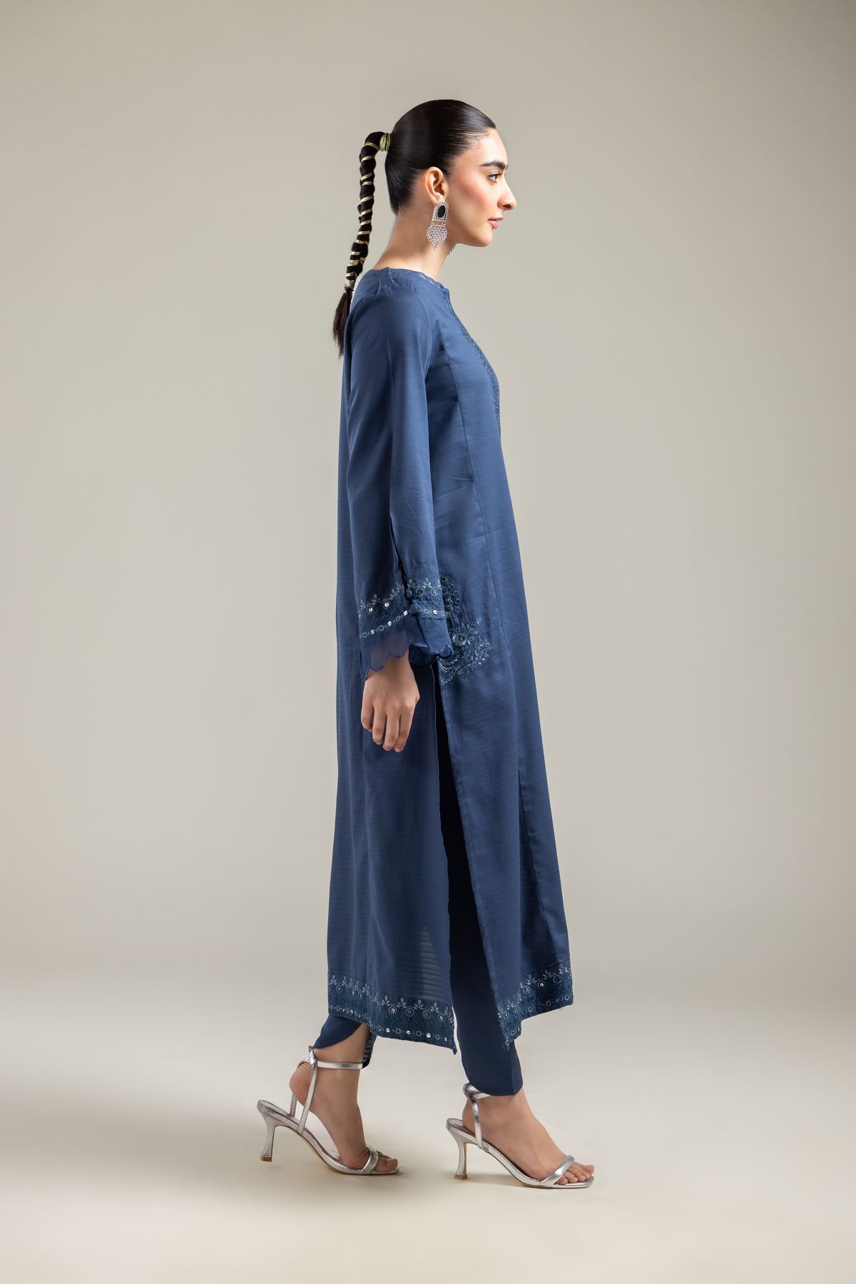 Embroidered Cotton Dobby Cotton Navy Shalwar - 1-26-121-A-C-VG