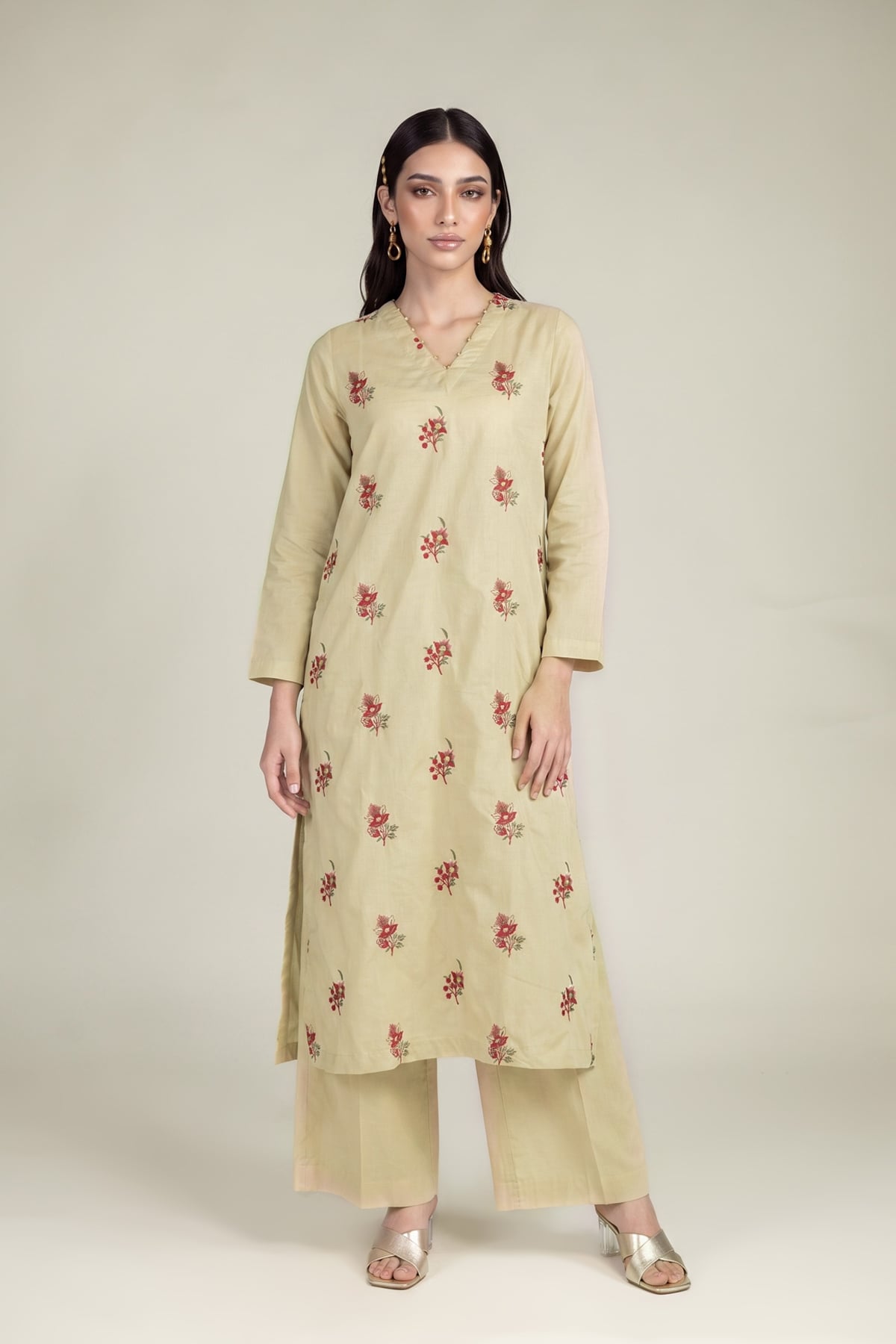 Embroidered Cambric Solid Cambric Pants - 1-26-102-A-F-VG