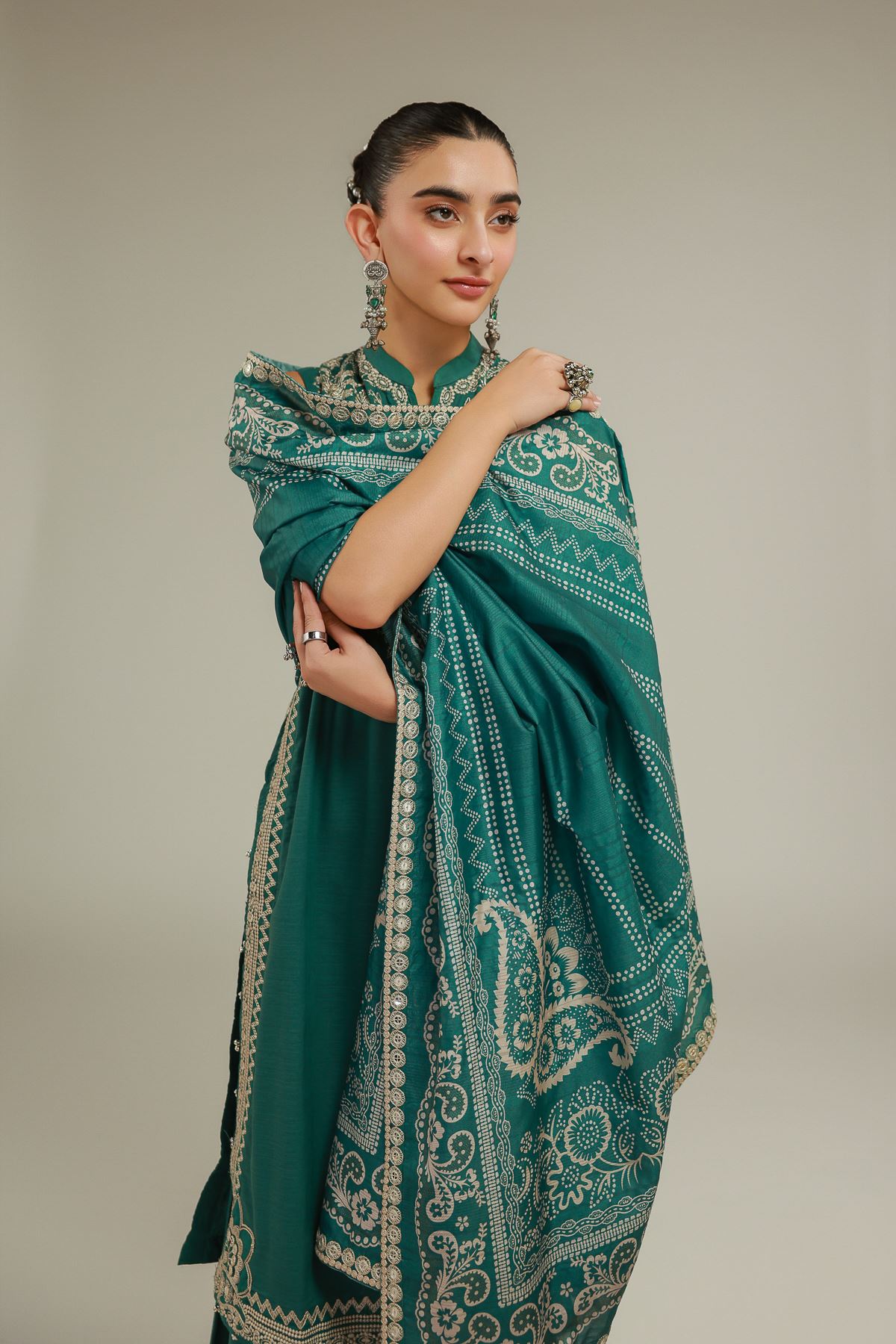 Embroidered Polyester Silk Geometric Draped Dupatta - 2-26-101-A-F-VG
