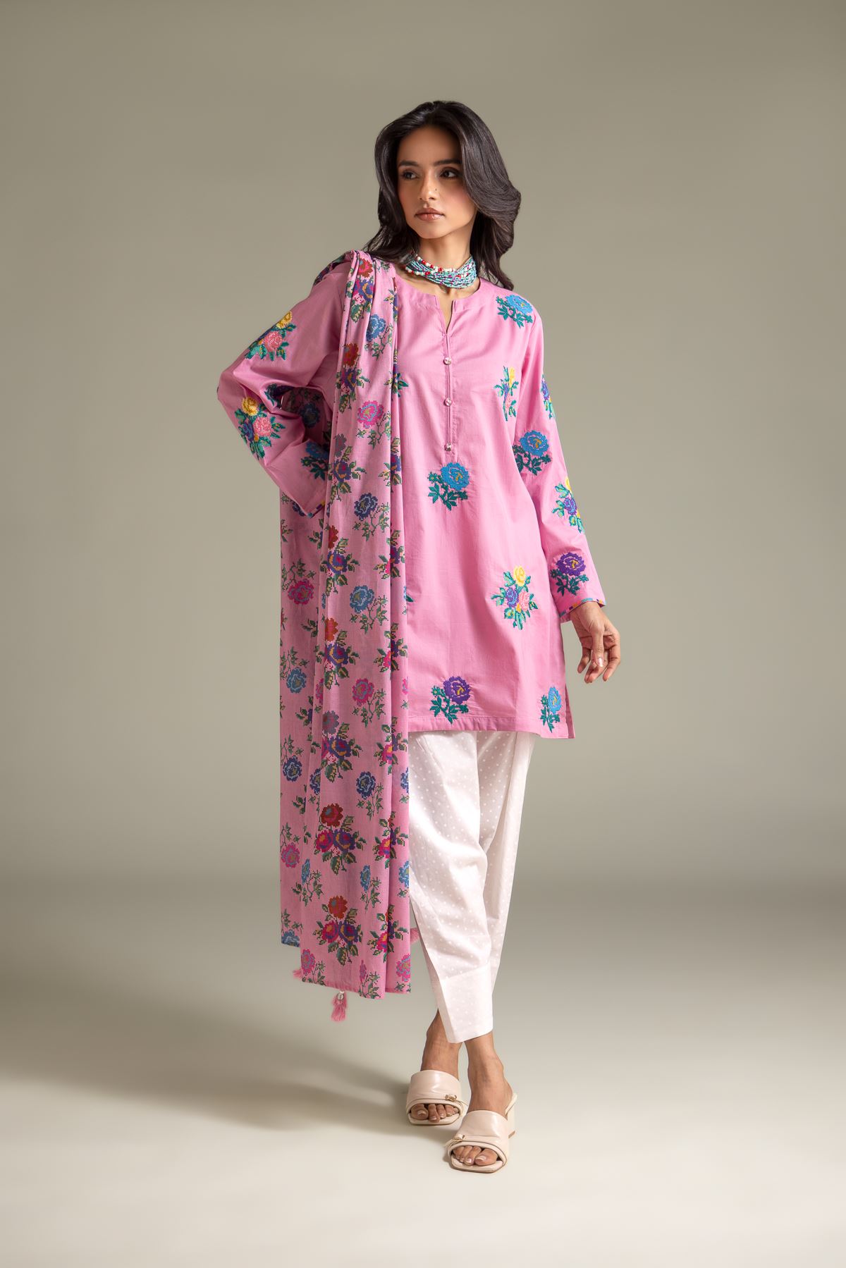 Embroidered Lawn Summer Floral Dupatta - 1-26-112-A-A-VG