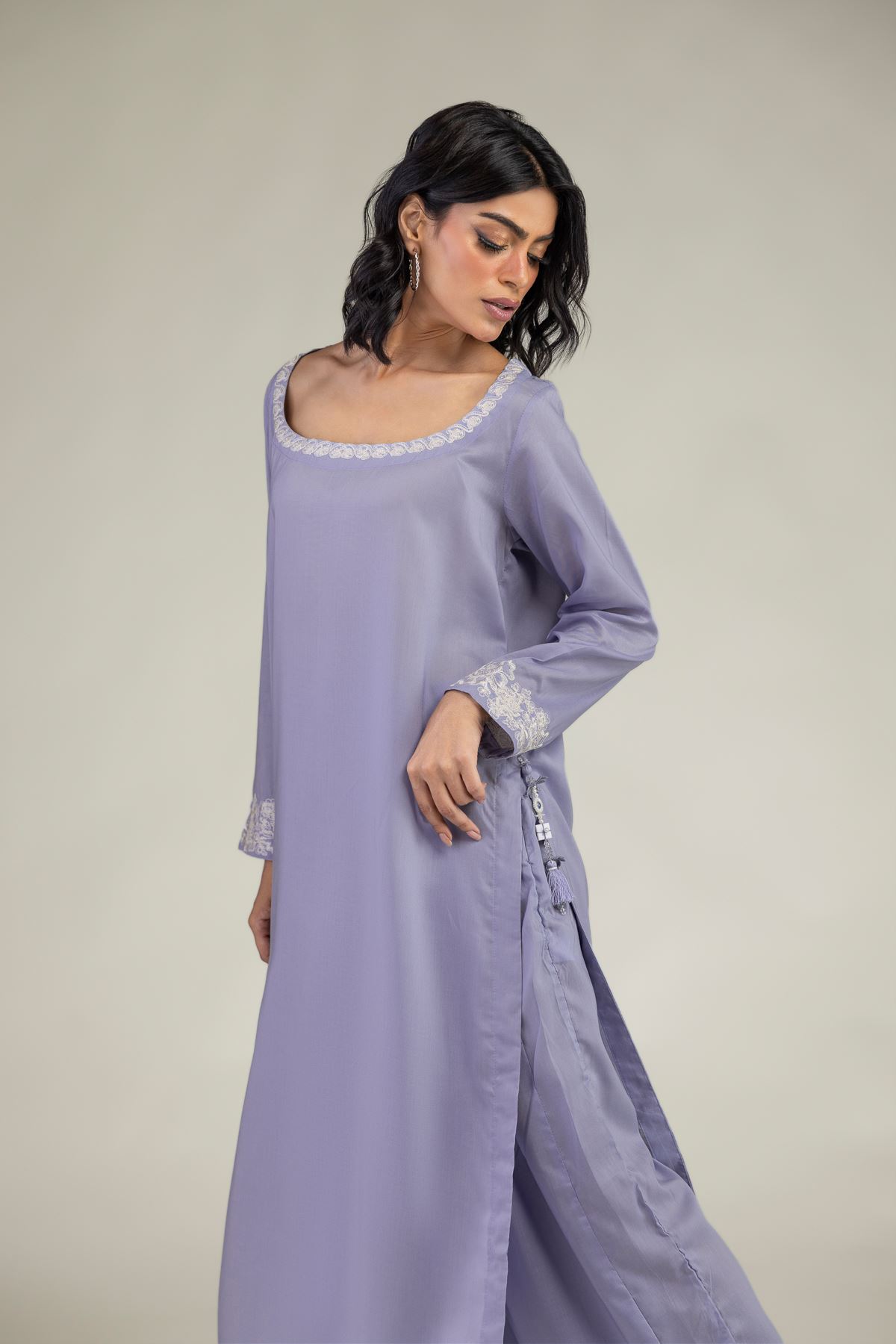 Embroidered Lyocell Long Lavendar Kurta - 1-26-240-A-J1-VG