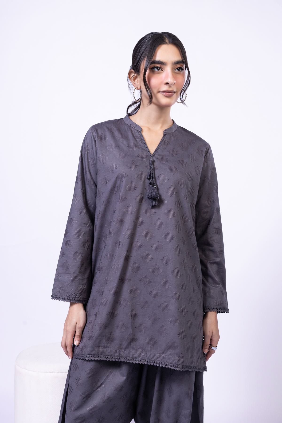 Dyed Jacquard Kurta - 25-04EX18-03TA-VG