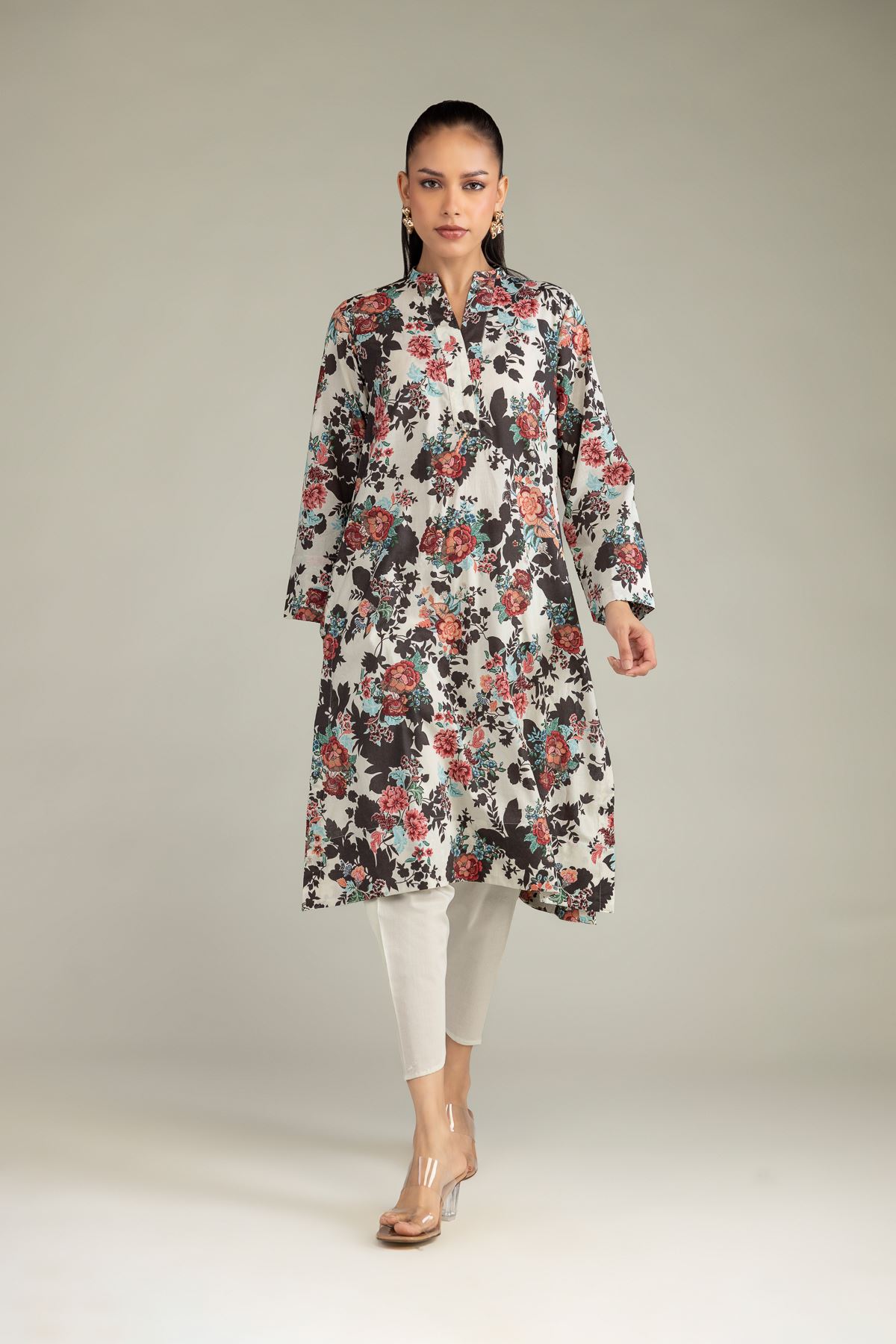 Printed Cambric Floral Cambric Kurta - 1-26-224-B-E2-VG