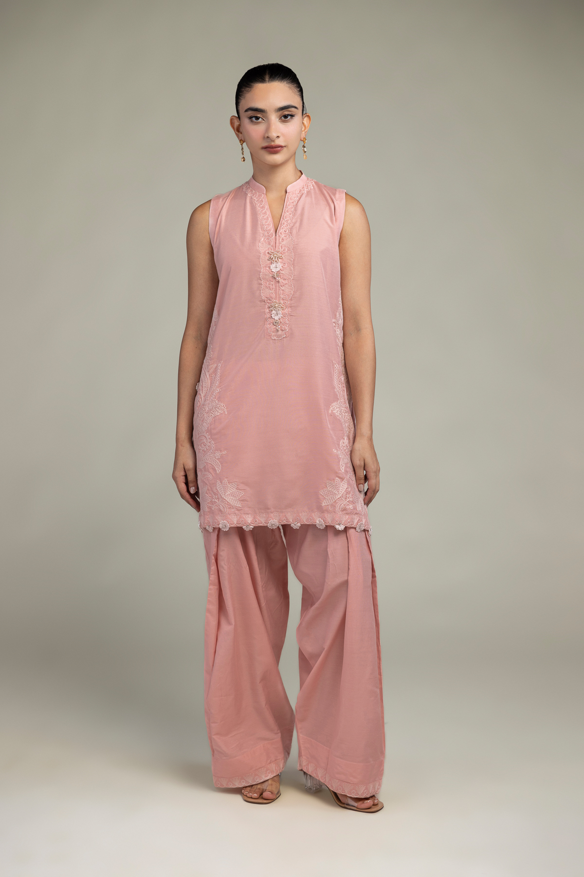 Raw Silk Sleeveless Pink Kurta - 2-26-302-A-F1-VG