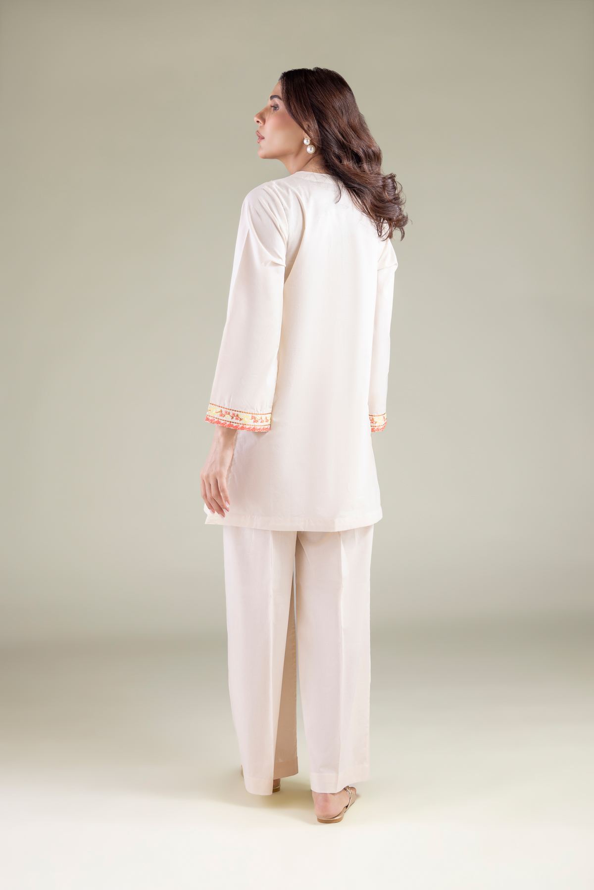 Embroidered Cambric Floral V-Neck Kurta - 1-26-127-A-A-VG