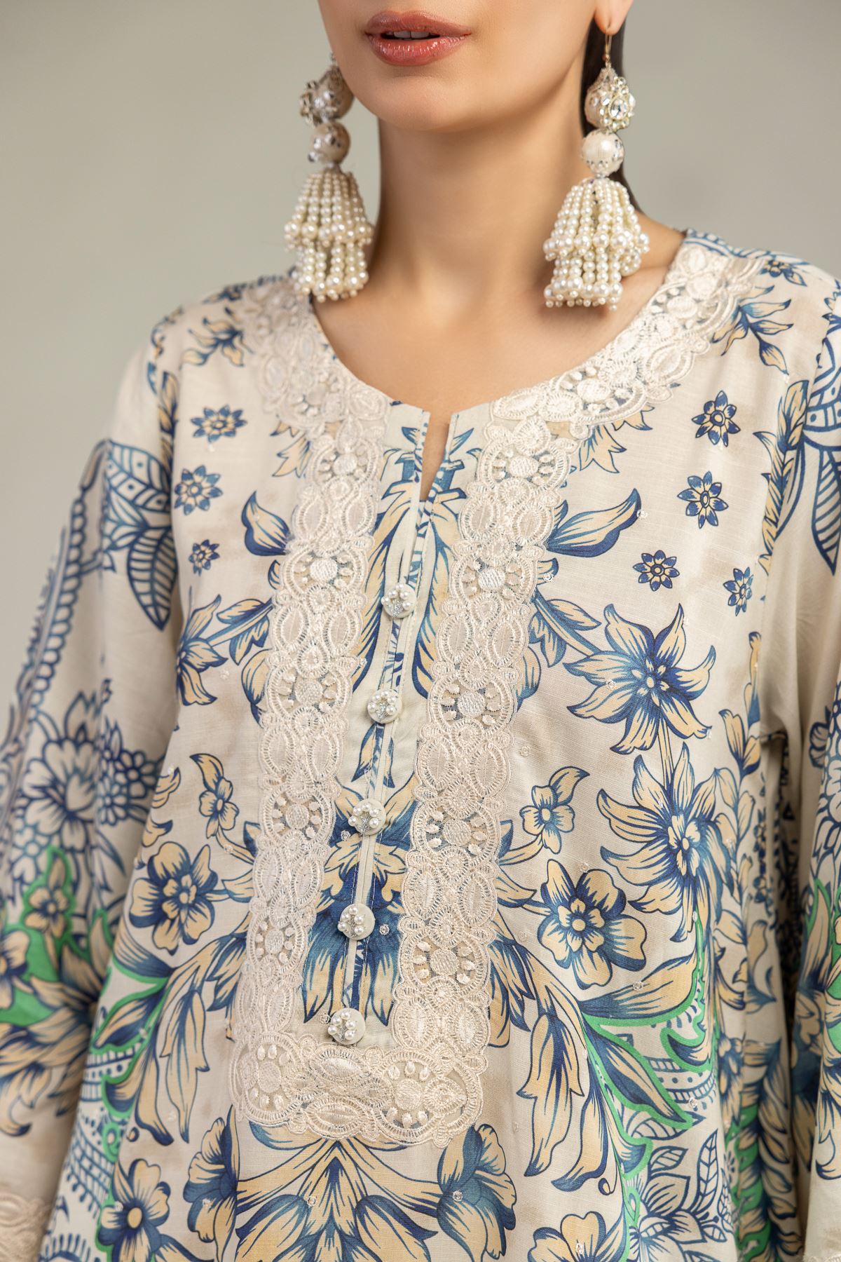 Embroidered Raw Silk Floral Round-Neck Kurta - 2-26-207-A-C1-VG