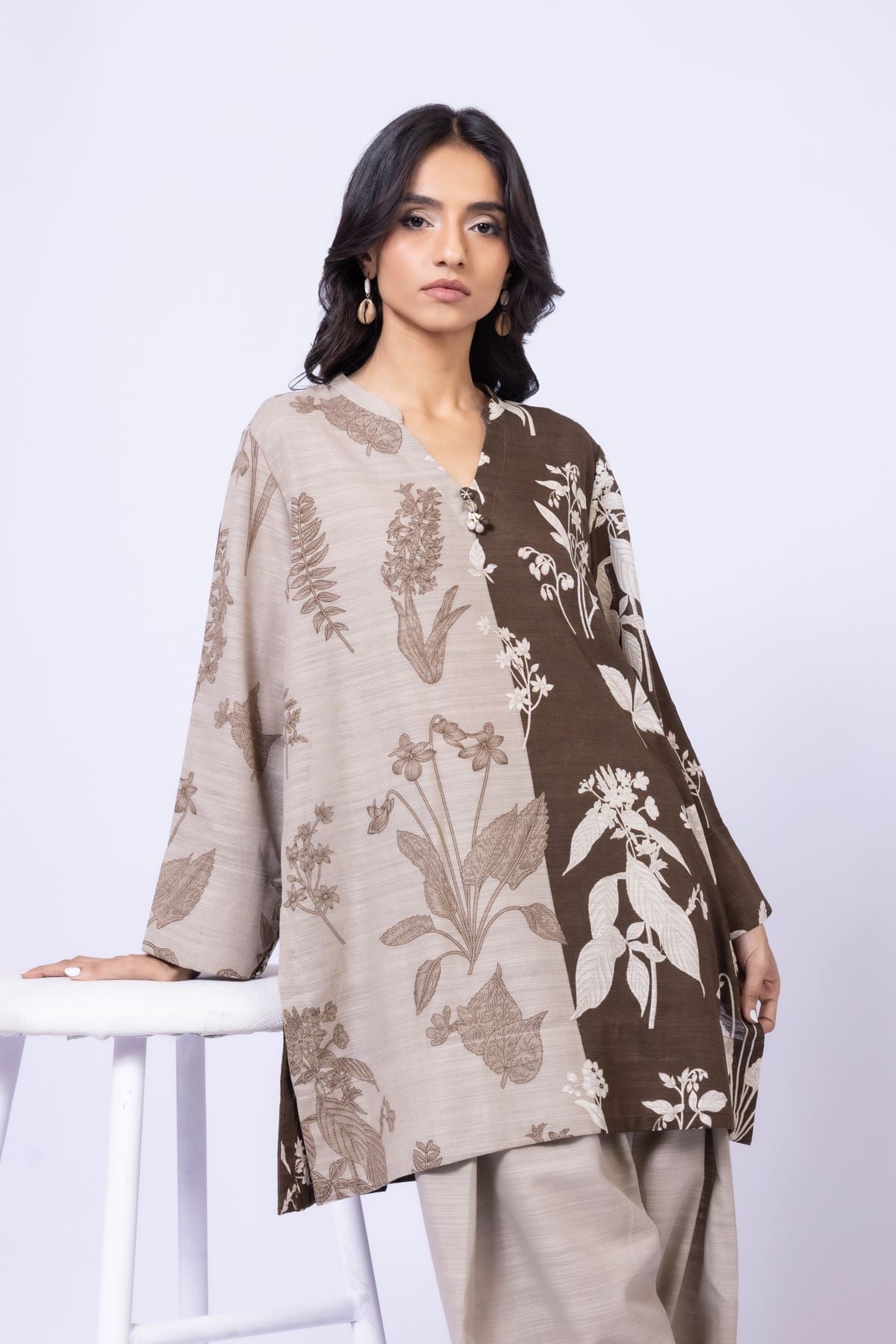 Printed Textured Cotton Kurta - 25-W02iB-09TA-VG