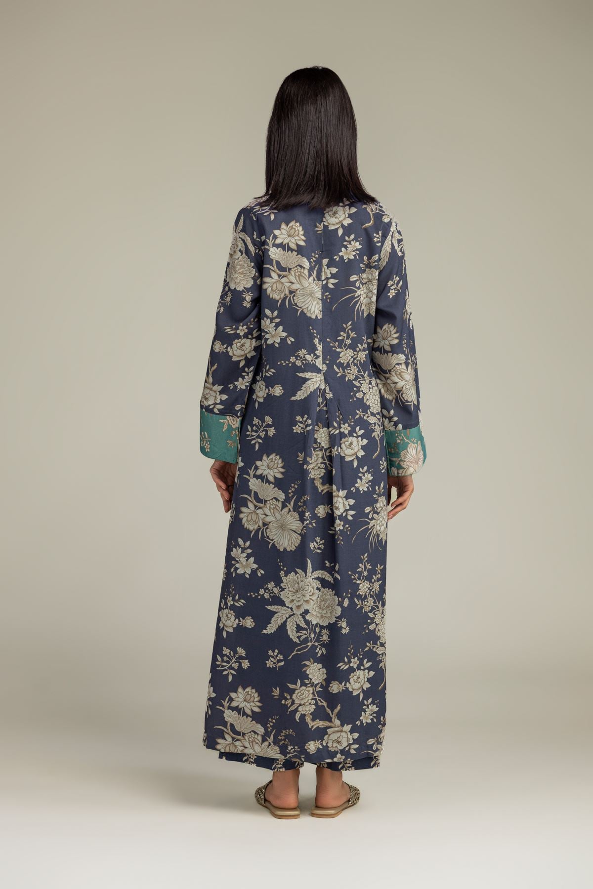 Printed Raw Silk Floral Longline Kurta - 12-26-301-A-E1-VG