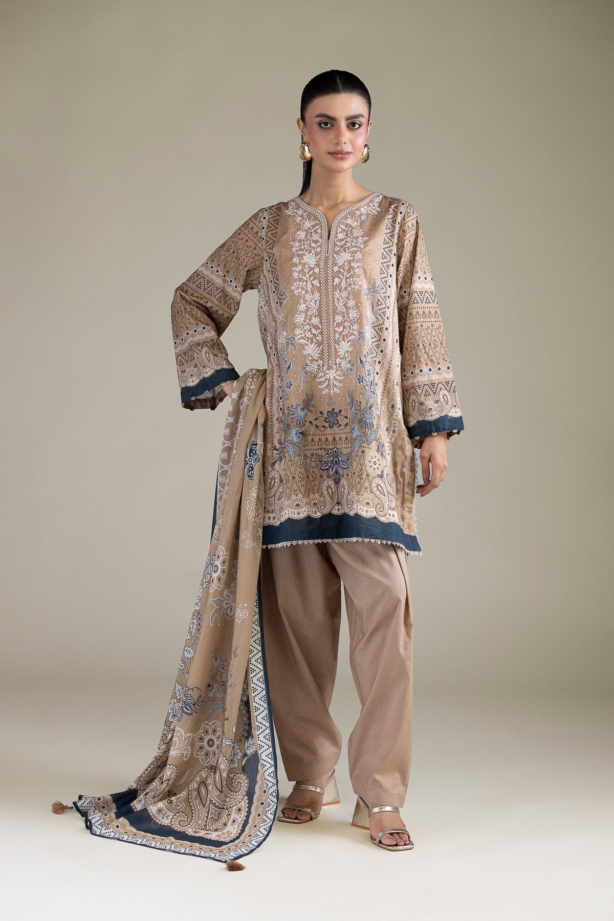 Embroidered Lawn Fabrics 3 Piece - T-A33-26-207FD1-VG