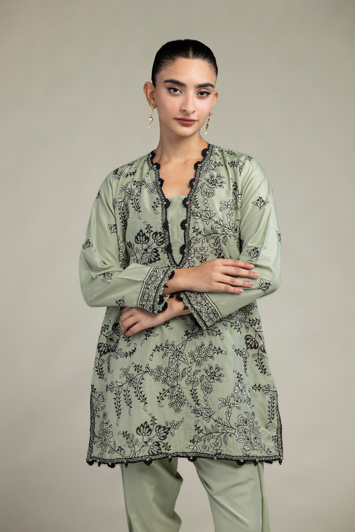 Embroidered Raw Silk Floral Silk Kurta - 8-26-303-A-C1-VG