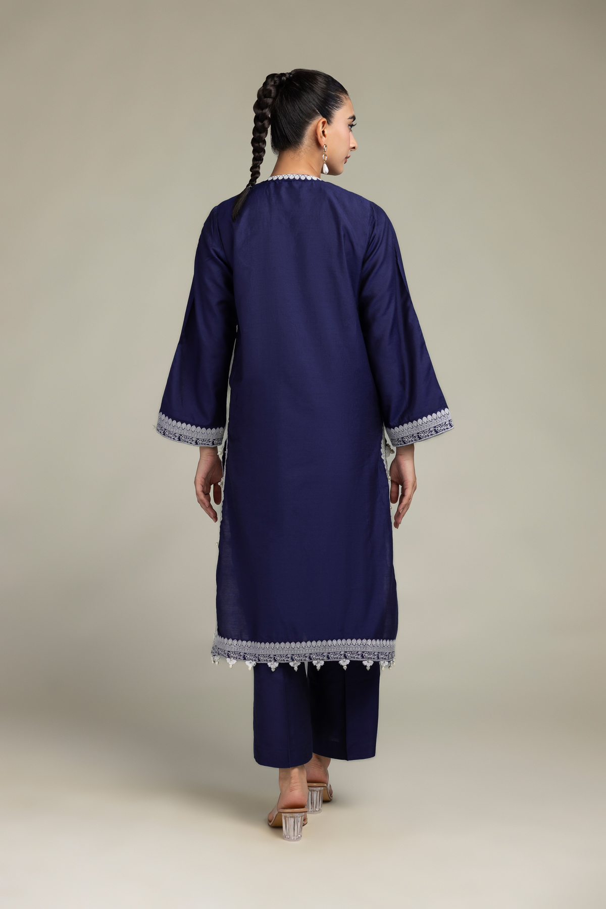 Embroidered Raw Silk Navy Floral Kurta - 1-26-306-B-B1-VG