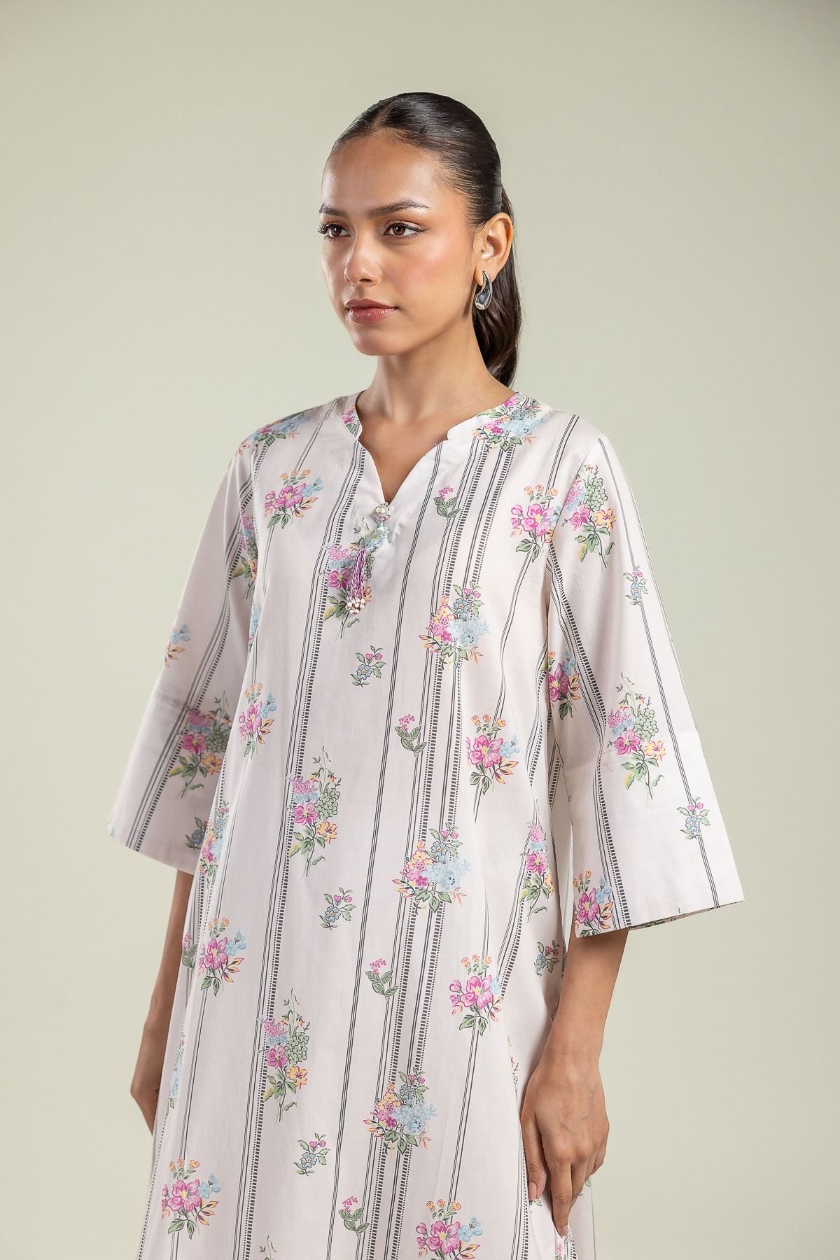 Printed Cambric Floral Tassel Kurta - 1-26-208-A-C1-VG