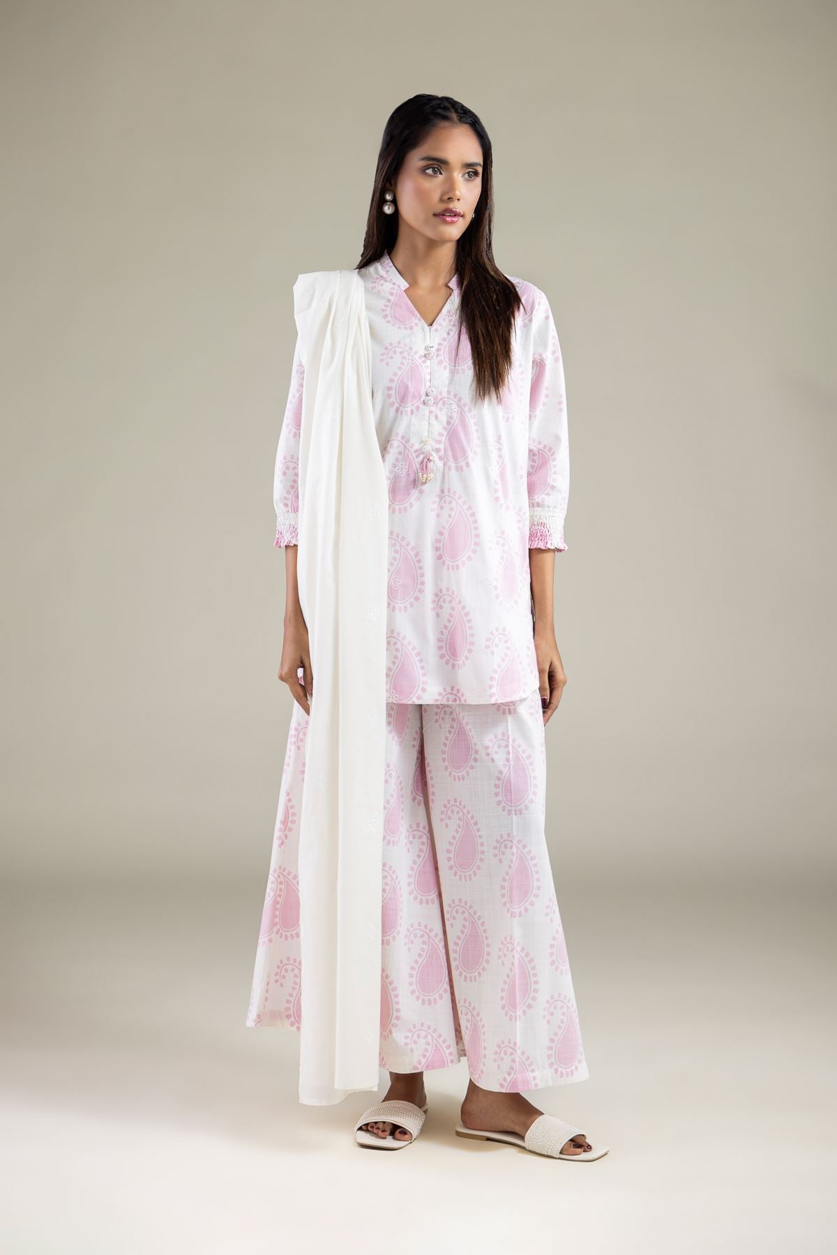 Embroidered Textured Cotton Pants - 1-26-133-A-F-VG