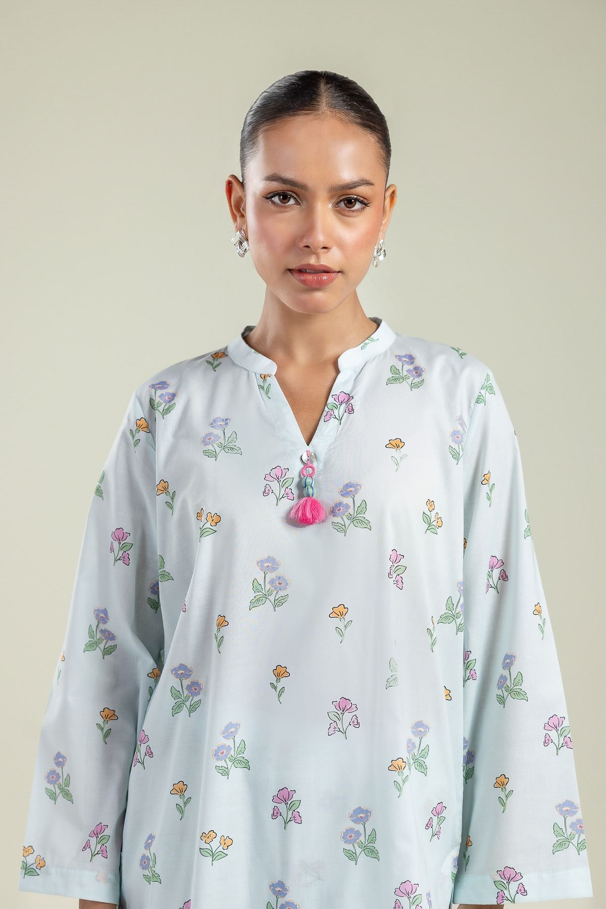 Printed Cambric Floral Cambric Kurta - 1-26-201-A-C-VG
