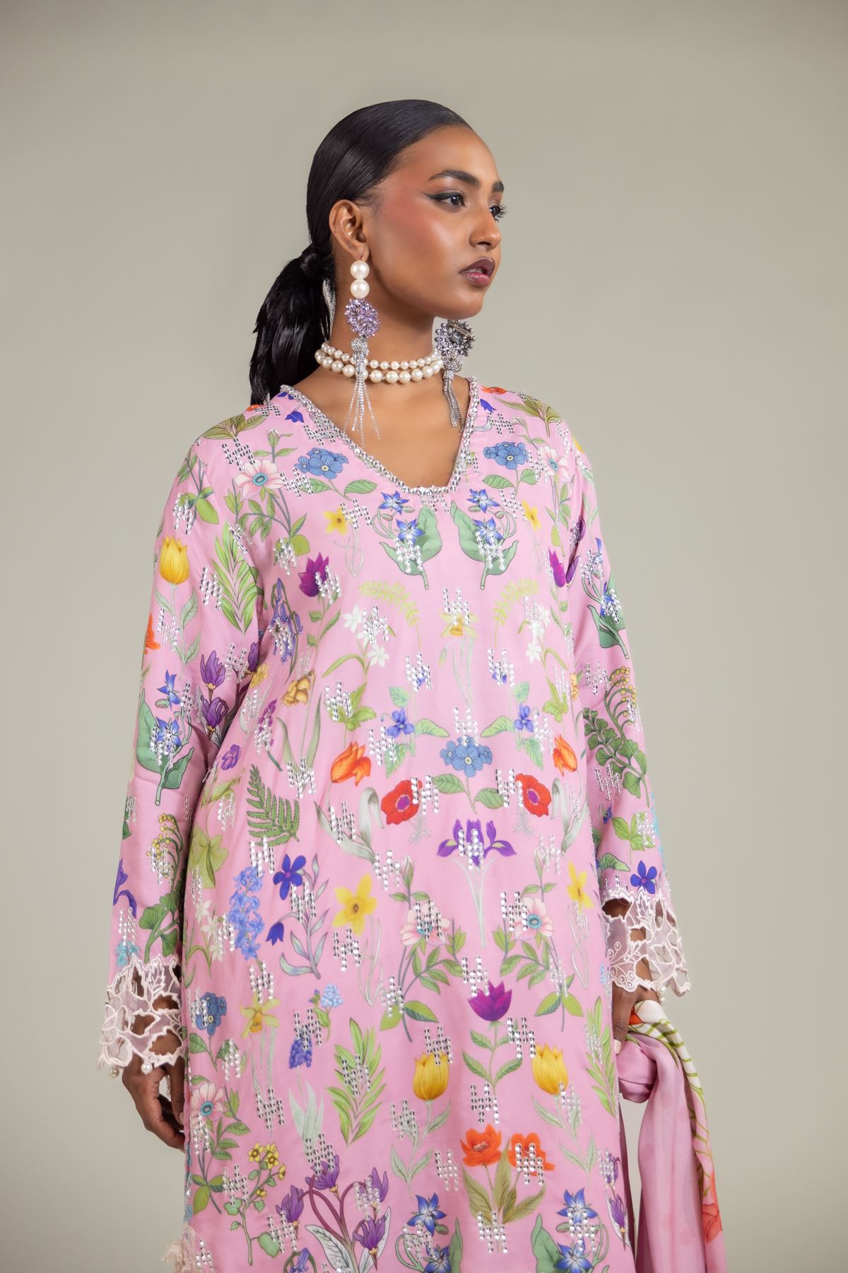Raw Silk Floral Embroidered Suit - 2-26-105-A-D-VG
