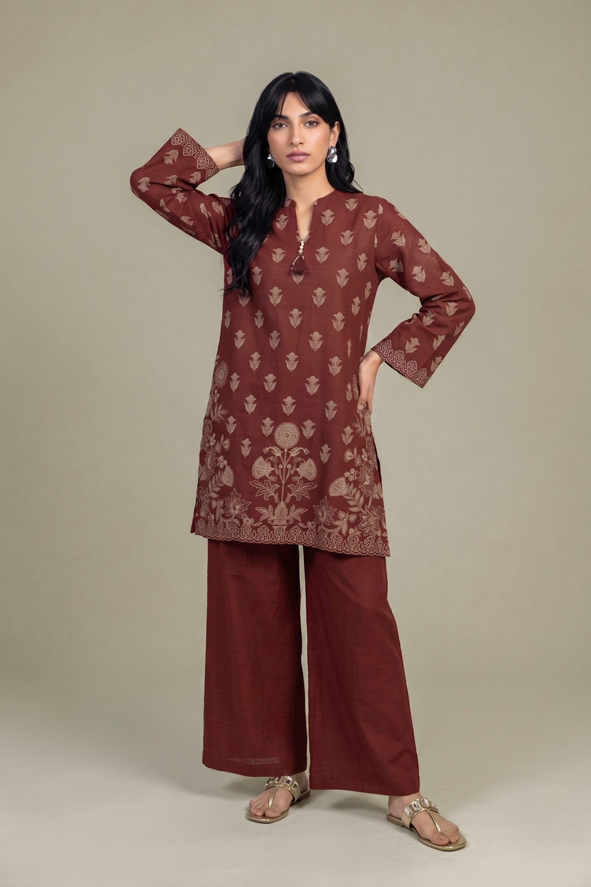 Printed Light Khaddar Printed Solid Pants - 1-26-452-A-A1-VG