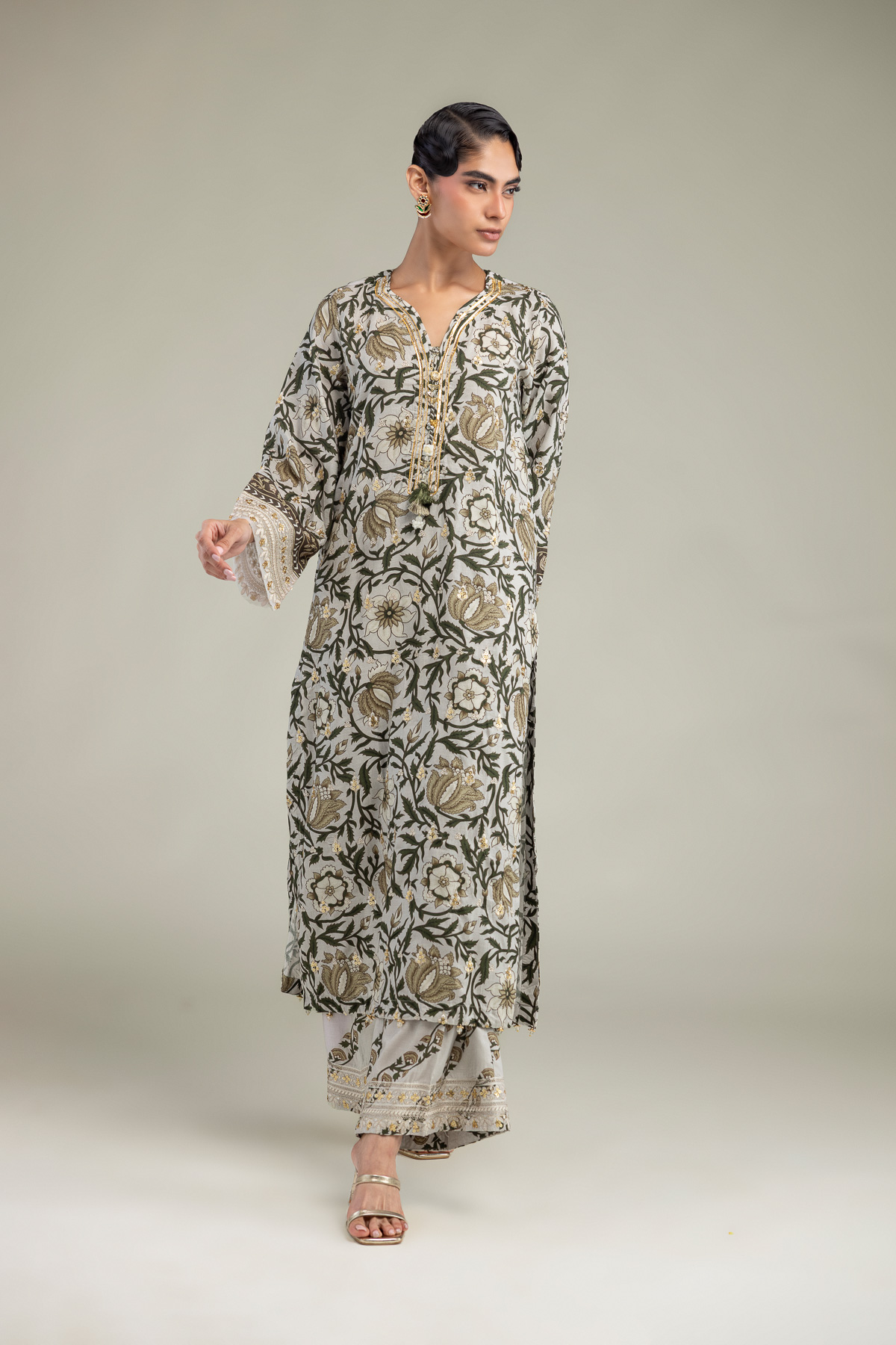 Embroidered Raw Silk Floral Silk Kurta - A22-26-214FH1-VG