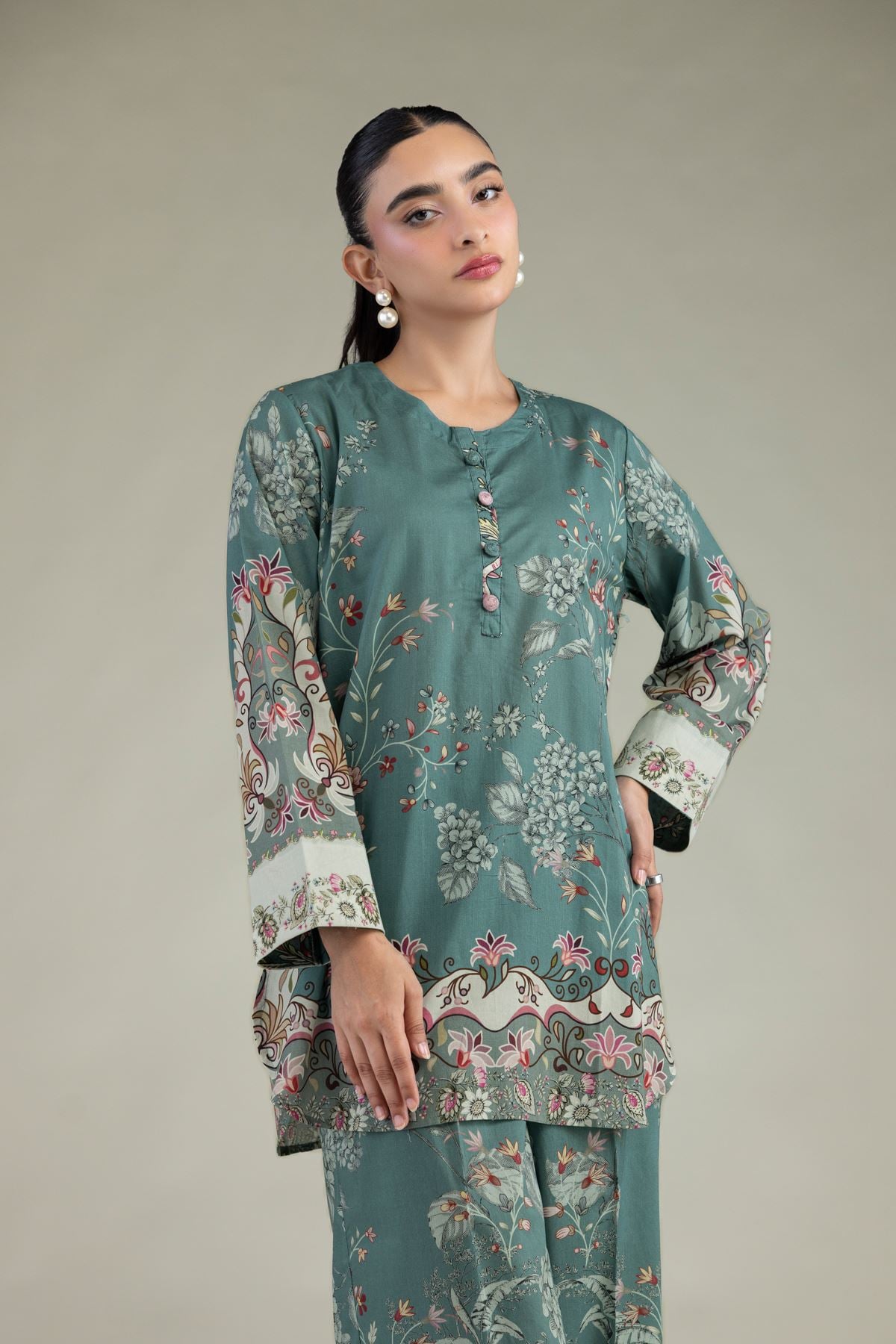 Printed Cambric Floral Cambric Kurta - 1-26-102-A-F-VG