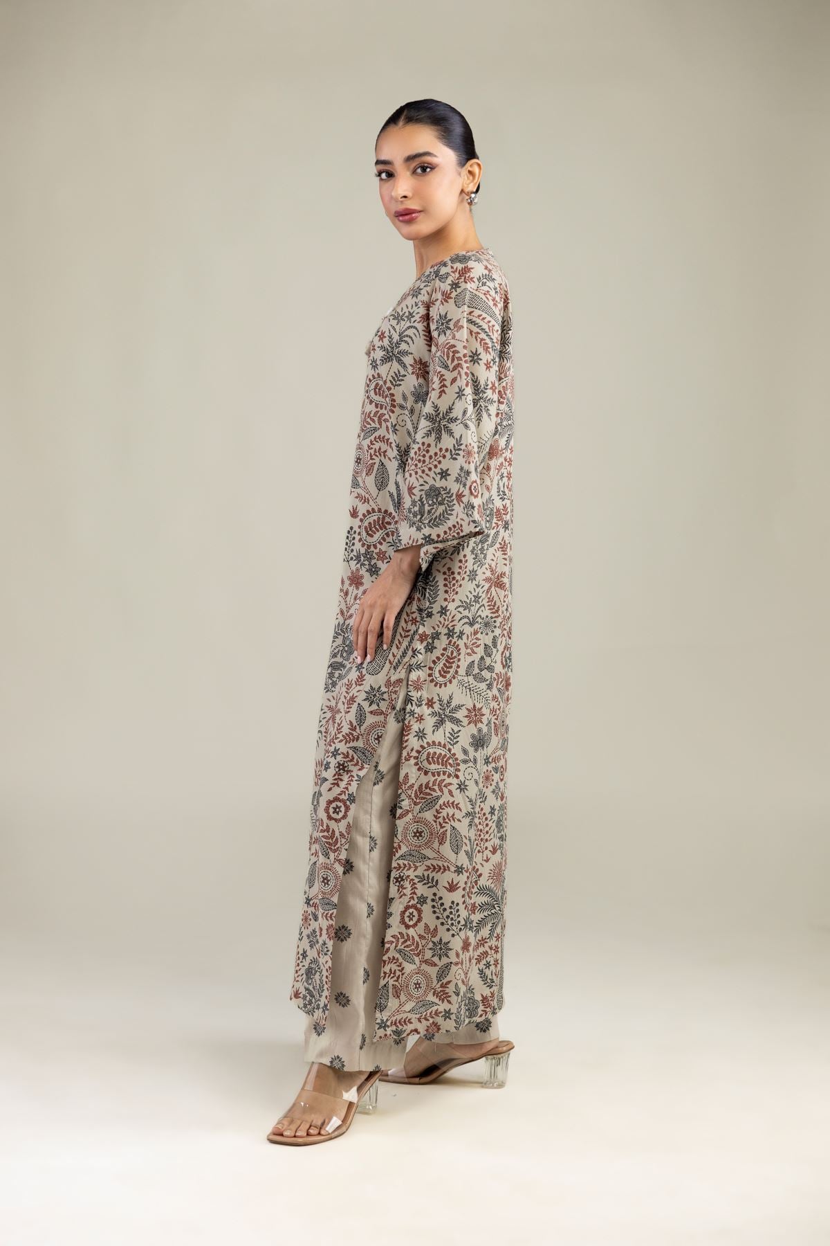 Printed Textured Weave Floral Printed Pants - 1-26-102-A-F-VG