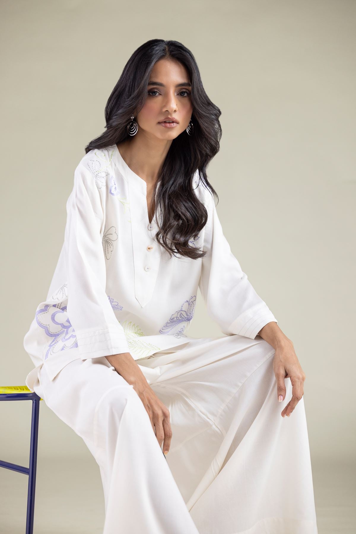 Embroidered Viscose Tunic - 6-26-105-A-C-VG