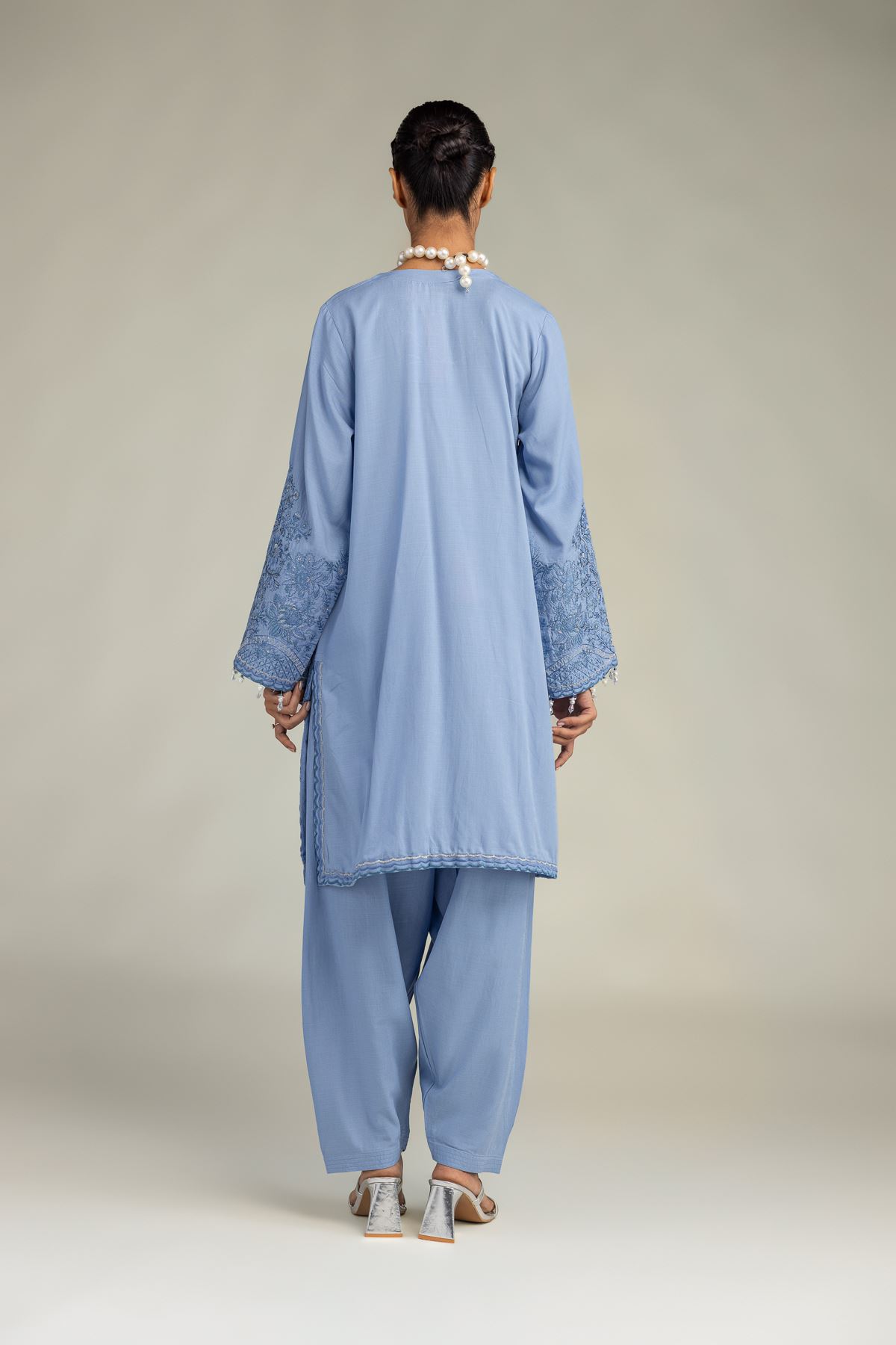 Embroidered Raw Silk Light Blue Kurta - 1-26-322-B-A1-VG