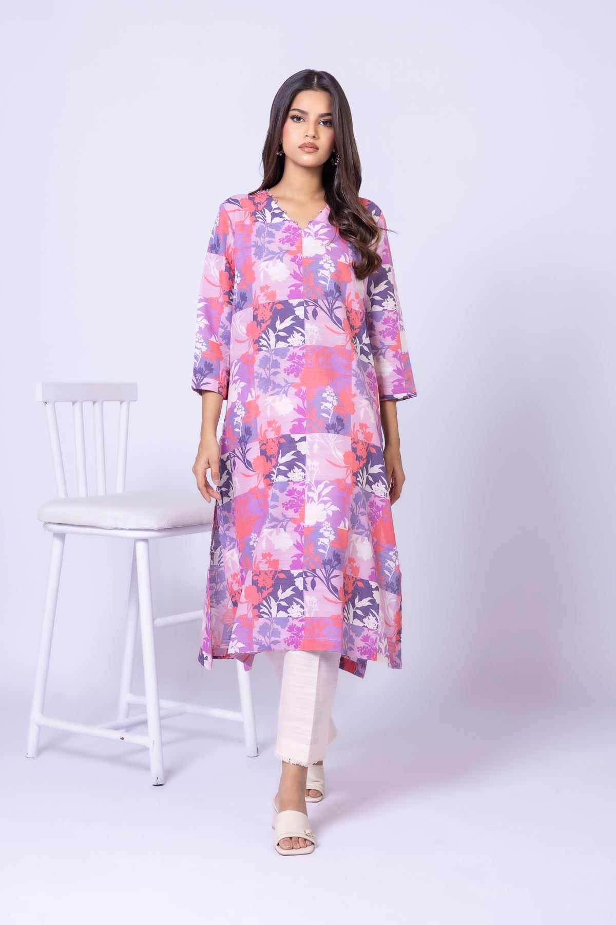 Printed Textured Cotton Kurta - 25-10-11E9-03TA-VG