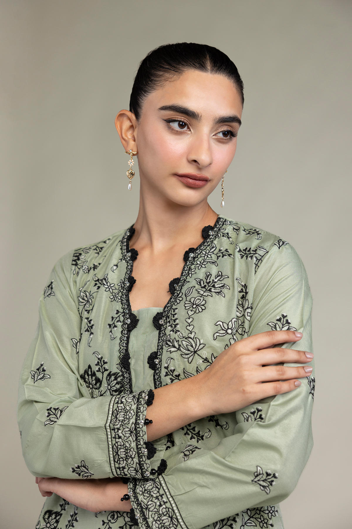 Embroidered Raw Silk Floral Silk Kurta - 8-26-303-A-C1-VG