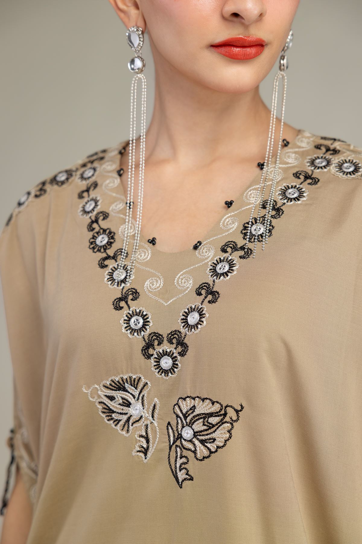 Embroidered Raw Silk Beige Silk Kurta - 8-26-210-A-D1-VG